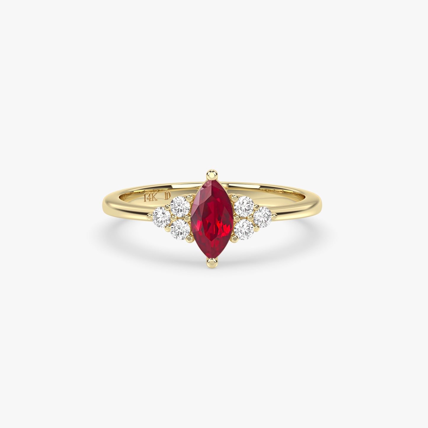 RUBY MARQUISE RING WITH ROUND DIAMONDS IN GOLD