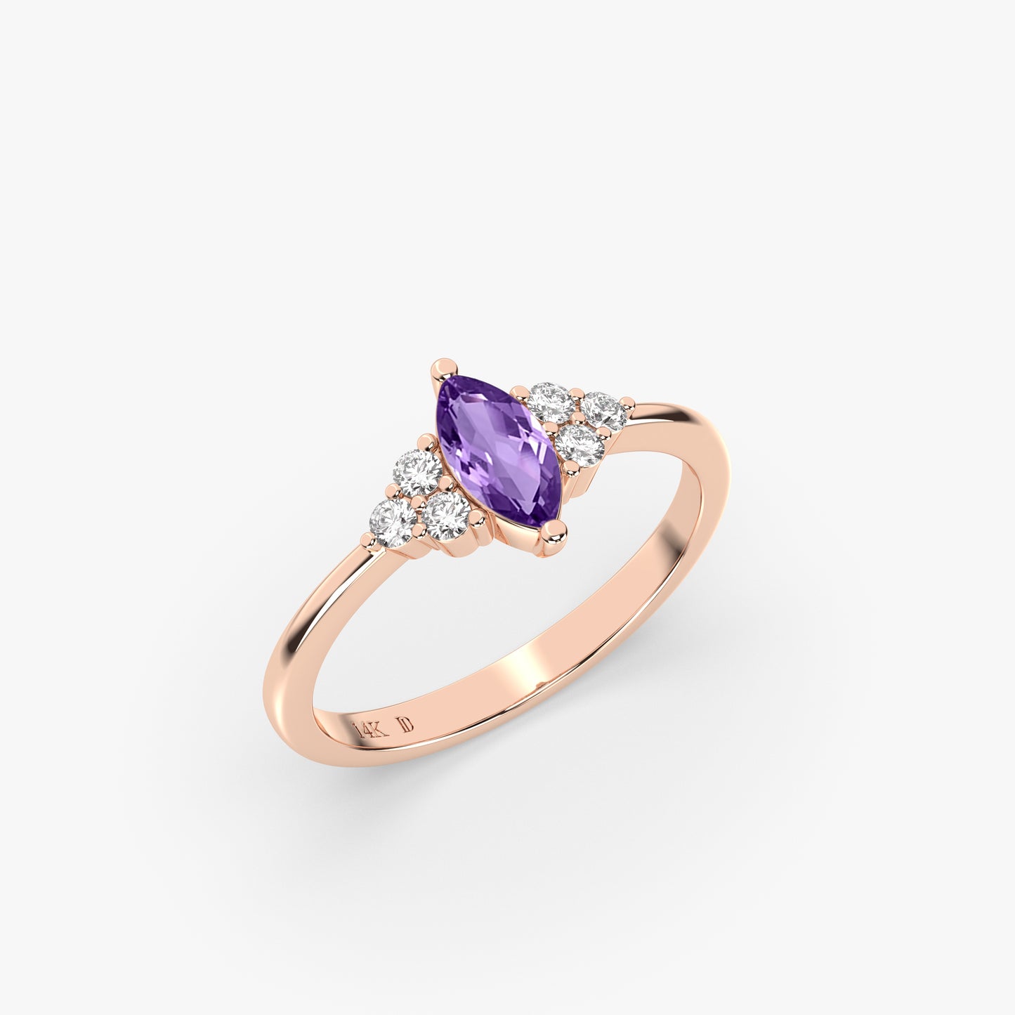 AMETHYST MARQUISE RING WITH ROUND DIAMONDS IN GOLD