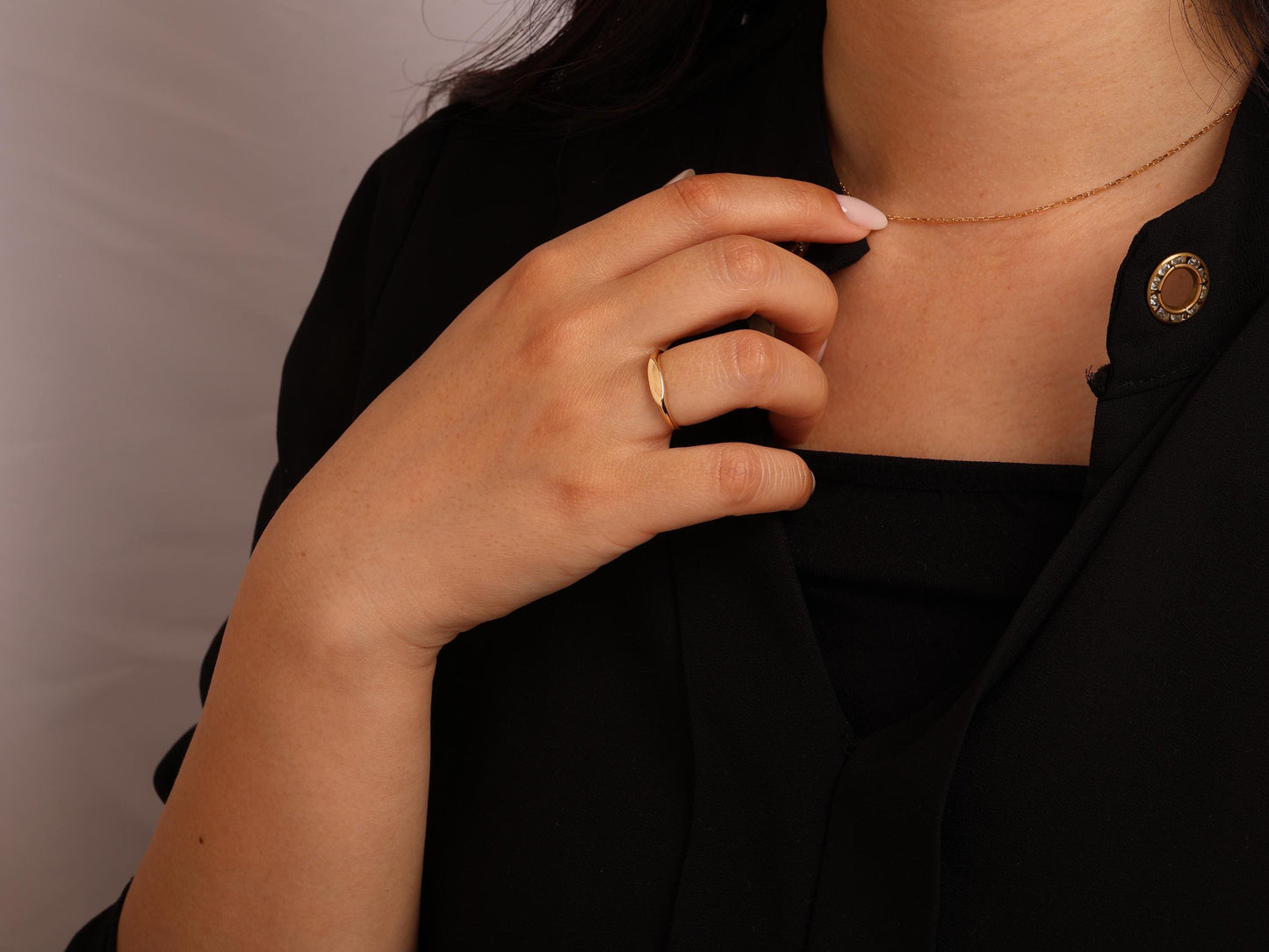 14K Gold Flat Signet Ring – Minimalist Statement Ring for Women – Dainty Solid Gold Everyday Band – Elegant Jewellery Gift