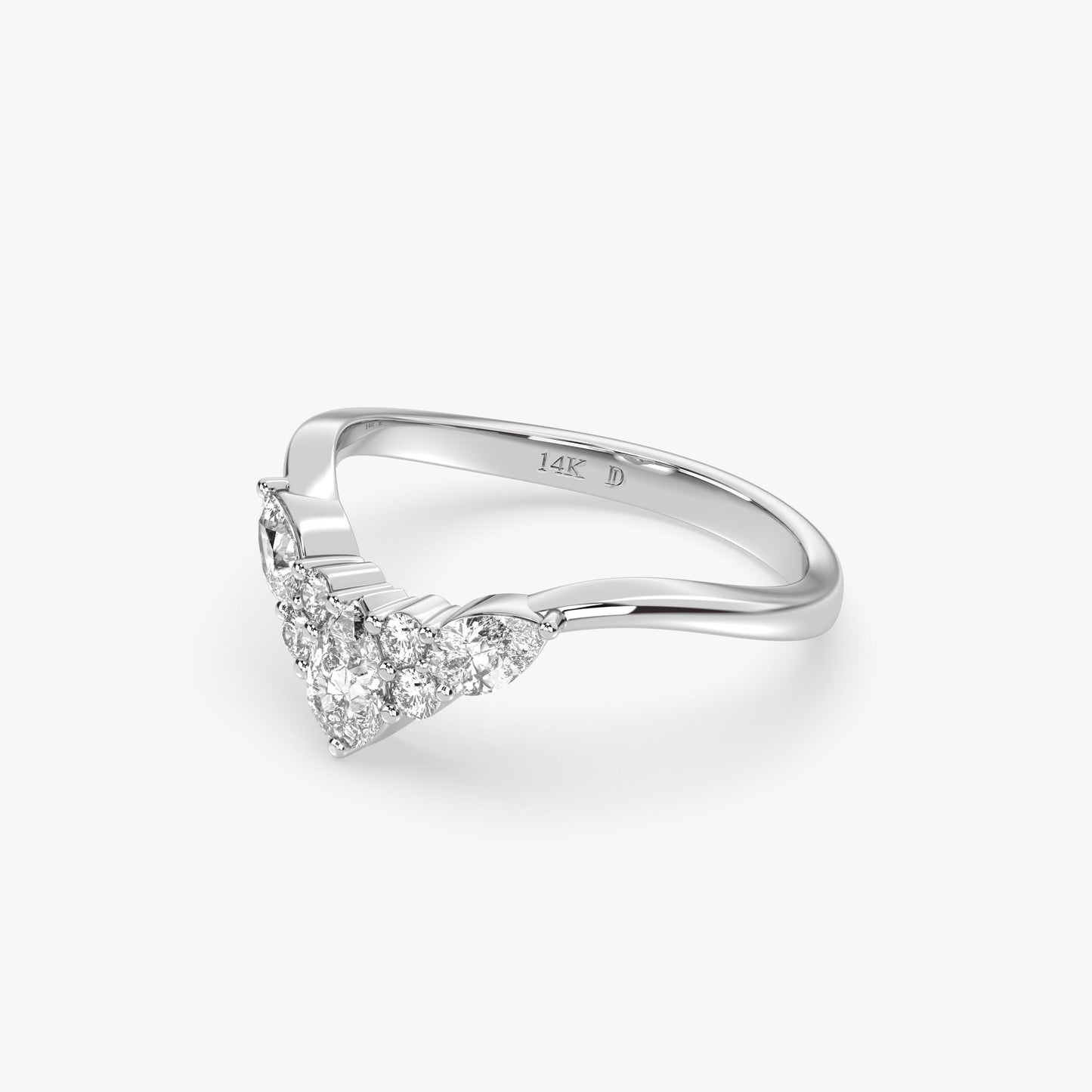 14K Gold Chevron Diamond Ring – Lab Grown Pear and Round Diamond Cluster Band, V Shape Wedding Ring, Dainty Stacking Fine Jewelry for Women