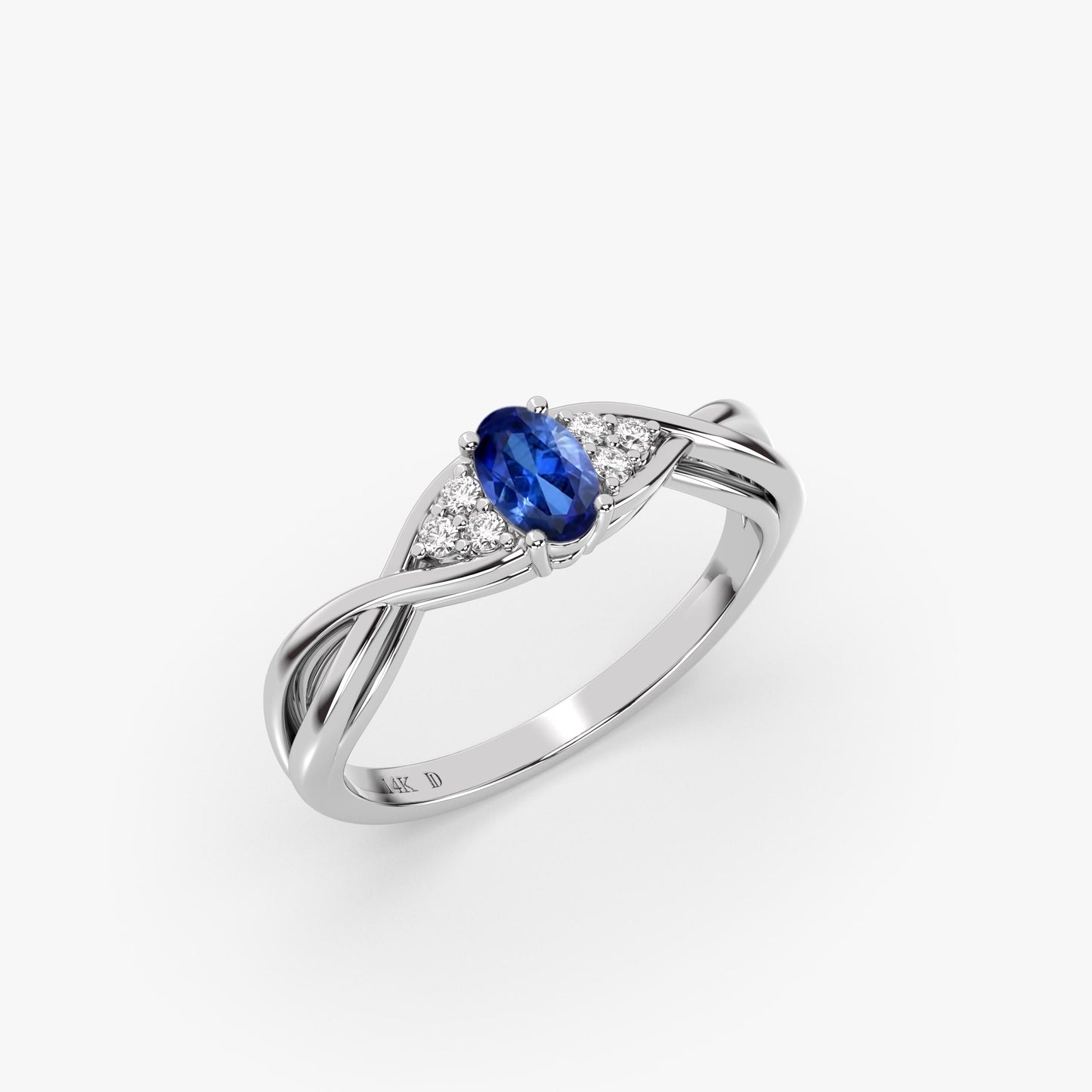 14K Gold Emerald Ring – Oval Lab-Grown Gemstone with Diamond Accents – Twisted Band Fine Jewelry – Ruby, Sapphire, Amethyst Ring
