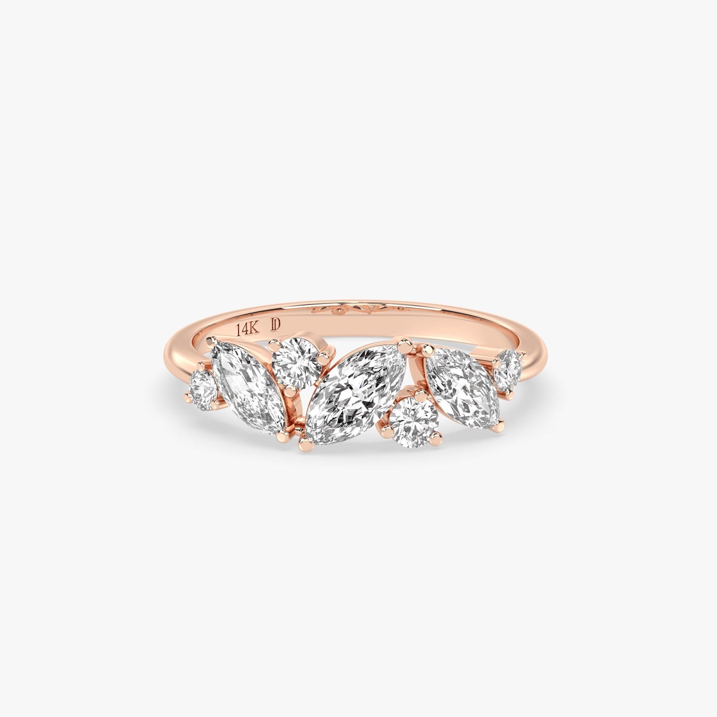 Marquise Leaf Diamond Ring in 14K Gold – Lab Grown Marquise and Round Stones, Elegant Nature-Inspired Statement Ring, Unique Gift for Her