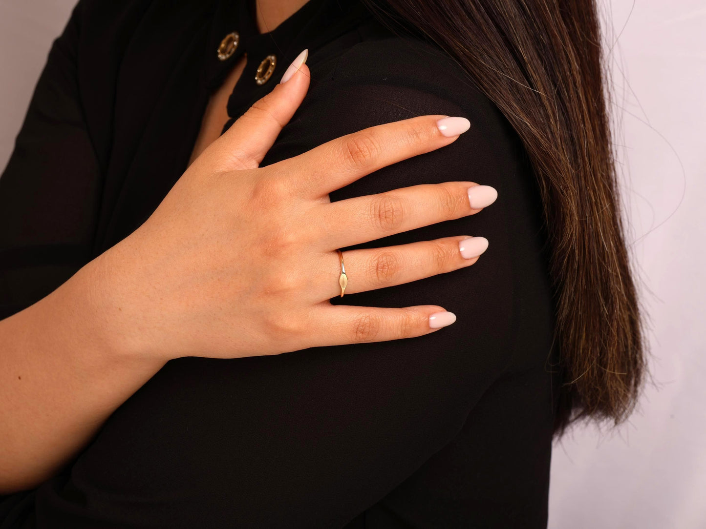 14K Gold Flat Signet Ring – Minimalist Statement Ring for Women – Dainty Solid Gold Everyday Band – Elegant Jewellery Gift