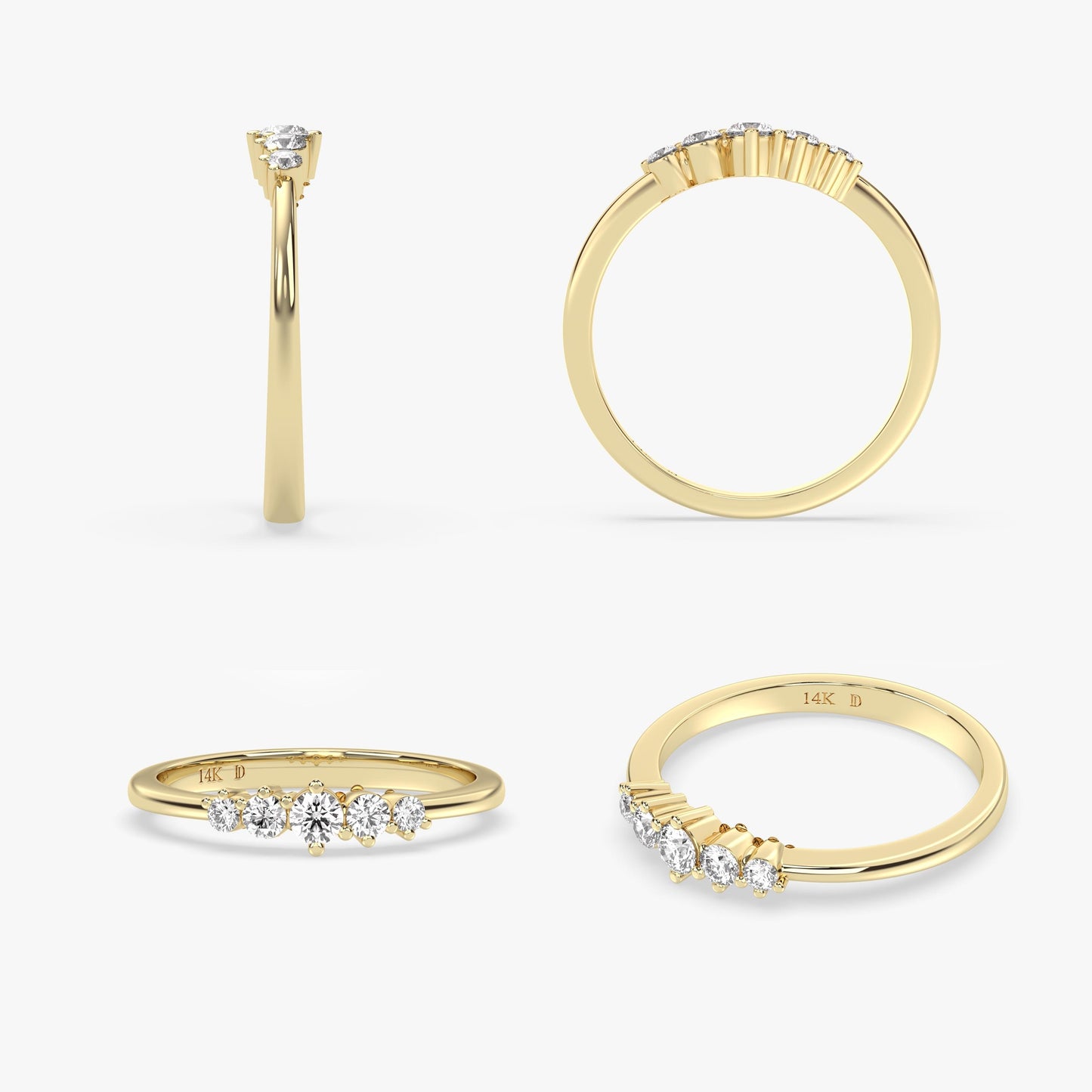 Five-Stone Diamond Ring in 14K Gold – Dainty Lab Grown Diamond Stacking Band, Minimalist Wedding or Promise Ring, Elegant Gift for Her