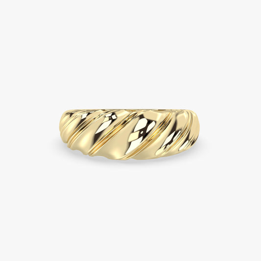 14K Gold Bold Dome Ring with Swirl Texture – Sculptural Statement Band for Everyday Chic, Cocktail Style, or Elegant Stacking Ring Look