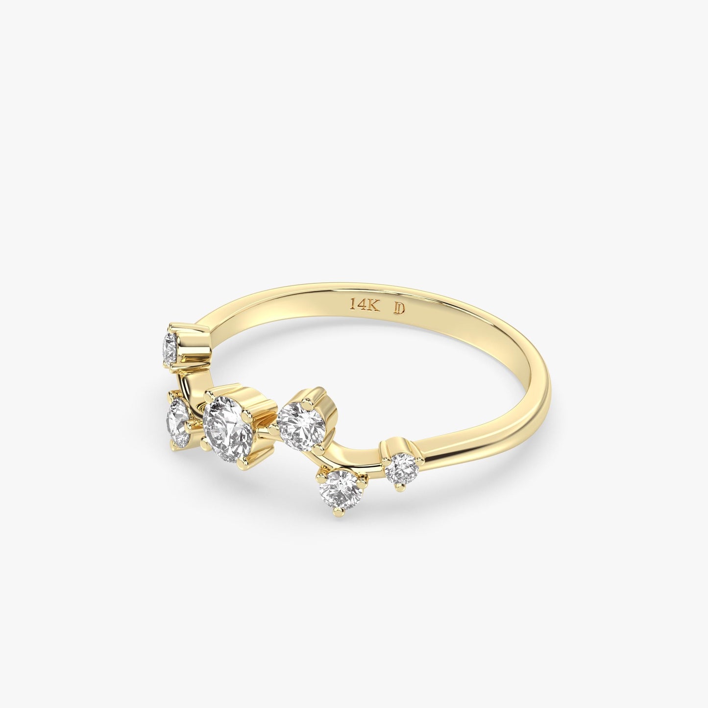 Diamond Cluster Ring in 14K Gold – Lab Grown Round Stones in Nature-Inspired Design, Dainty Stacking Ring or Elegant Minimalist Gift for Her