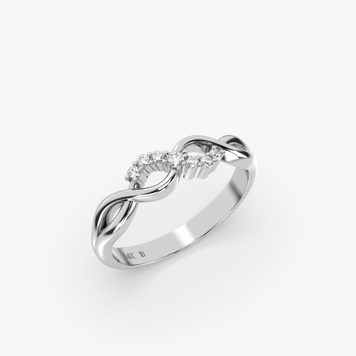 14K Gold Twisted Diamond Ring – Dainty Lab Grown Round Stones, Delicate Solid Gold Band, Minimalist Wedding or Promise Ring, Gift for Her