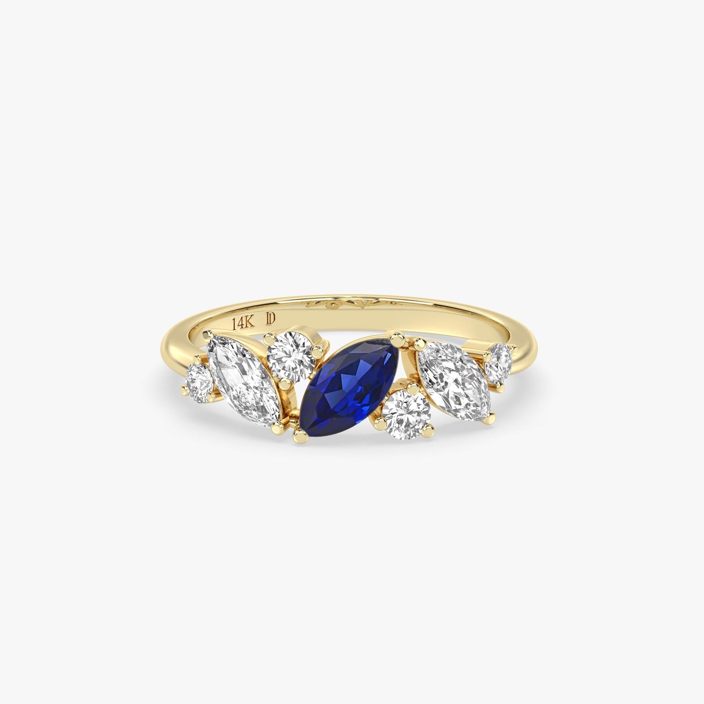 14K Gold Marquise Ruby Ring – Lab-Grown Gemstone with Diamond Accents – Dainty Stacking or Promise Ring – Emerald, Sapphire, Amethyst