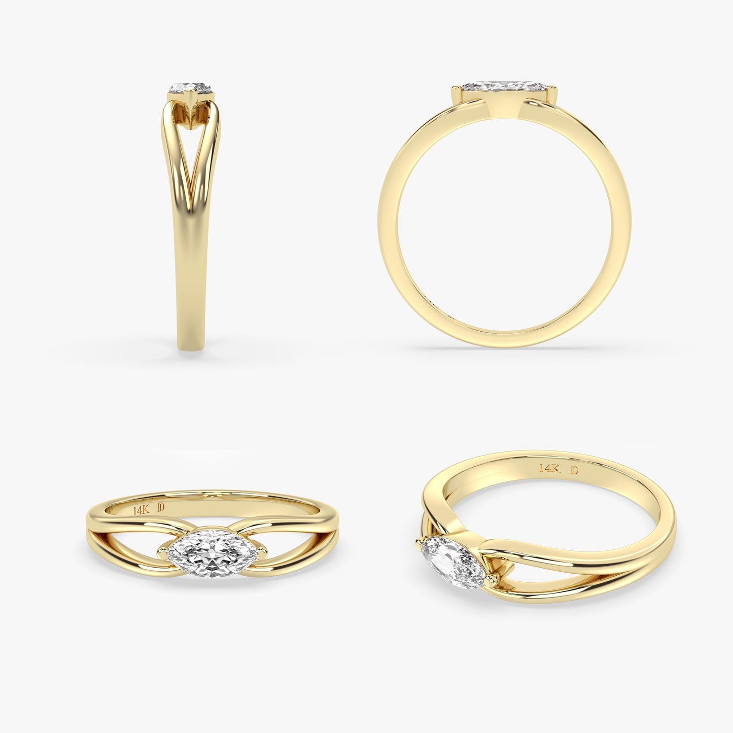 14K Gold Marquise Lab Diamond Ring – Minimal Solid Gold Solitaire, Elegant and Dainty Design for Everyday Wear or Gifting