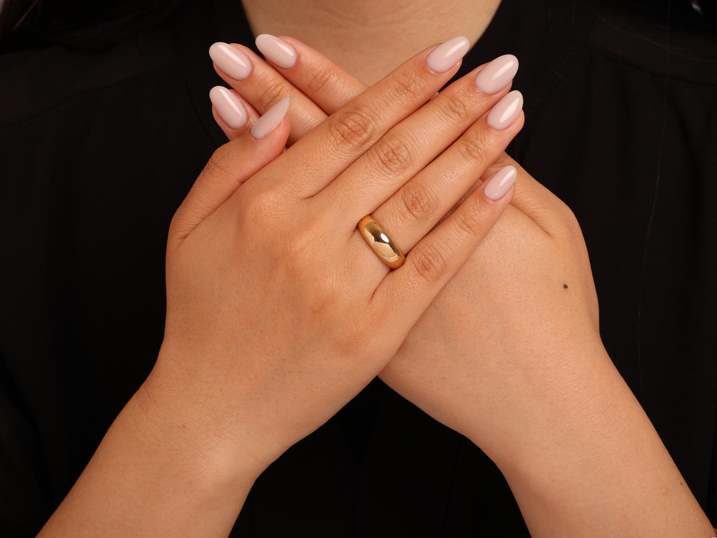 Bold 14K Gold Dome Ring – Chunky Solid Gold Statement Band for Women – Sleek High-Polish Finish