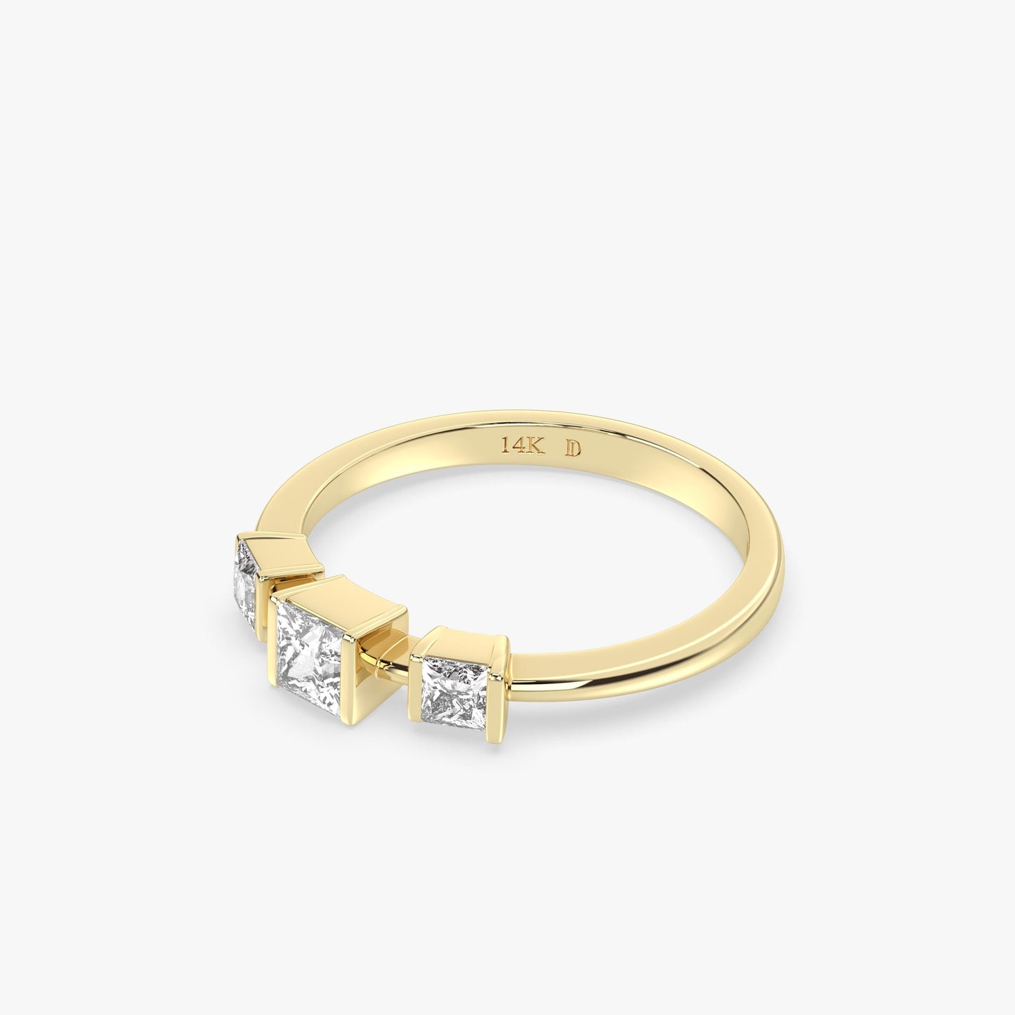 14K Gold Princess Cut Diamond Ring – Lab Grown Three Stone Ring, Minimalist Square Diamond Band, Dainty Solid Gold Engagement Ring