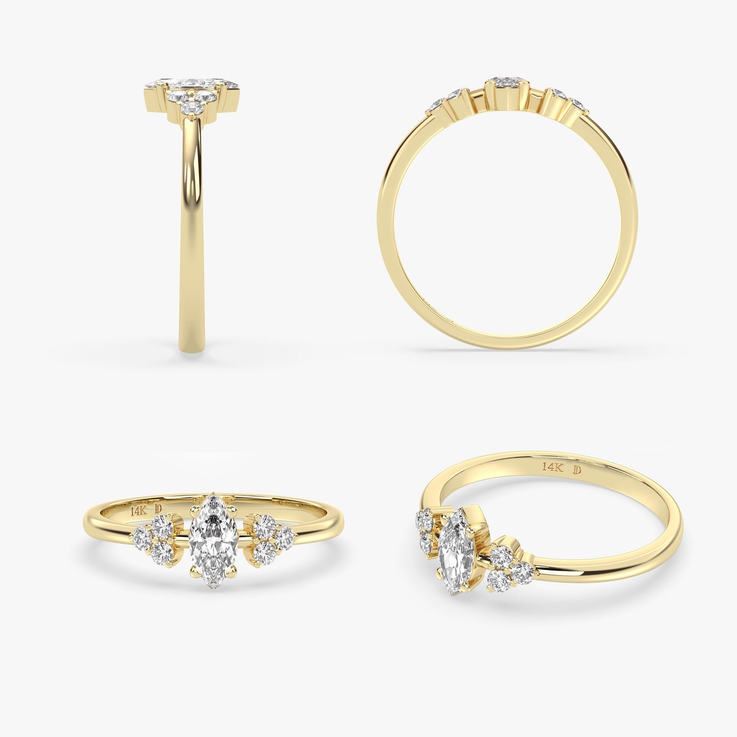 Dainty Marquise Sapphire Ring in 14K Gold – Diamond Cluster Ring for Promise Gift or Stacking – Also in Emerald, Ruby, Amethyst Gemstones