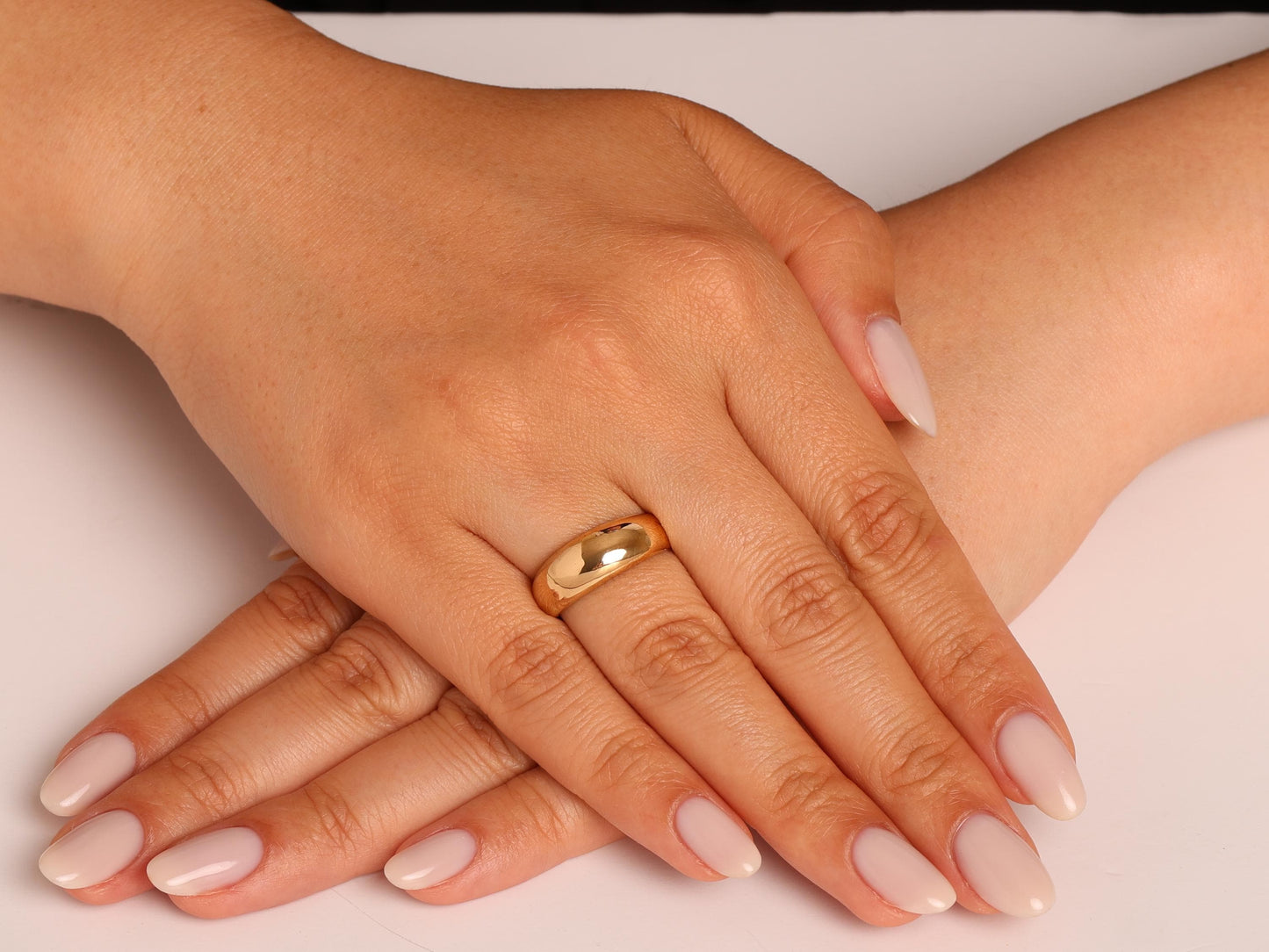 Bold 14K Gold Dome Ring – Chunky Solid Gold Statement Band for Women – Sleek High-Polish Finish