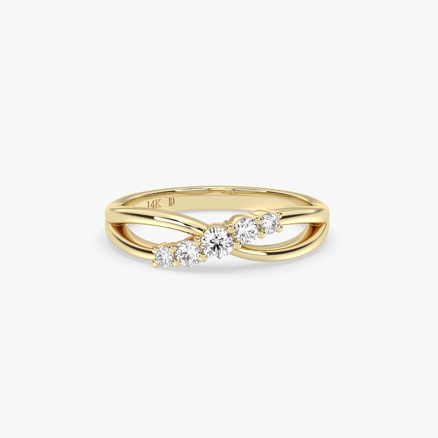14K Gold Twist Diamond Ring – Lab Grown Five-Stone Band with Round Diamonds, Dainty Stacking or Promise Ring, Solid Gold Jewellery for Her