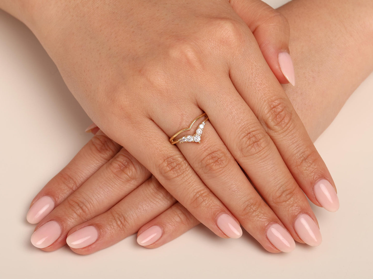 14K Gold Chevron Diamond Ring – Elegant V Band with Lab Grown Diamonds, Minimalist Wedding or Promise Ring, Gift for Her