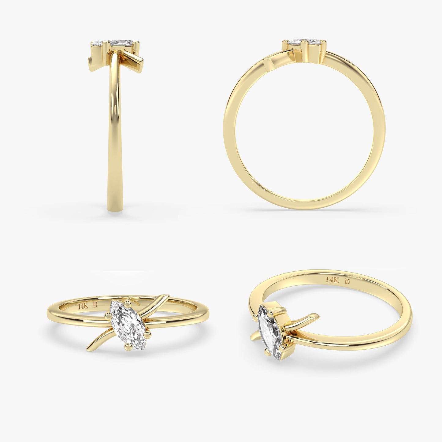 Marquise Diamond Ring in 14K Gold – Lab Grown Stone, Criss Cross Band Design, Minimalist Stacking Ring, Elegant Promise or Gift Jewellery