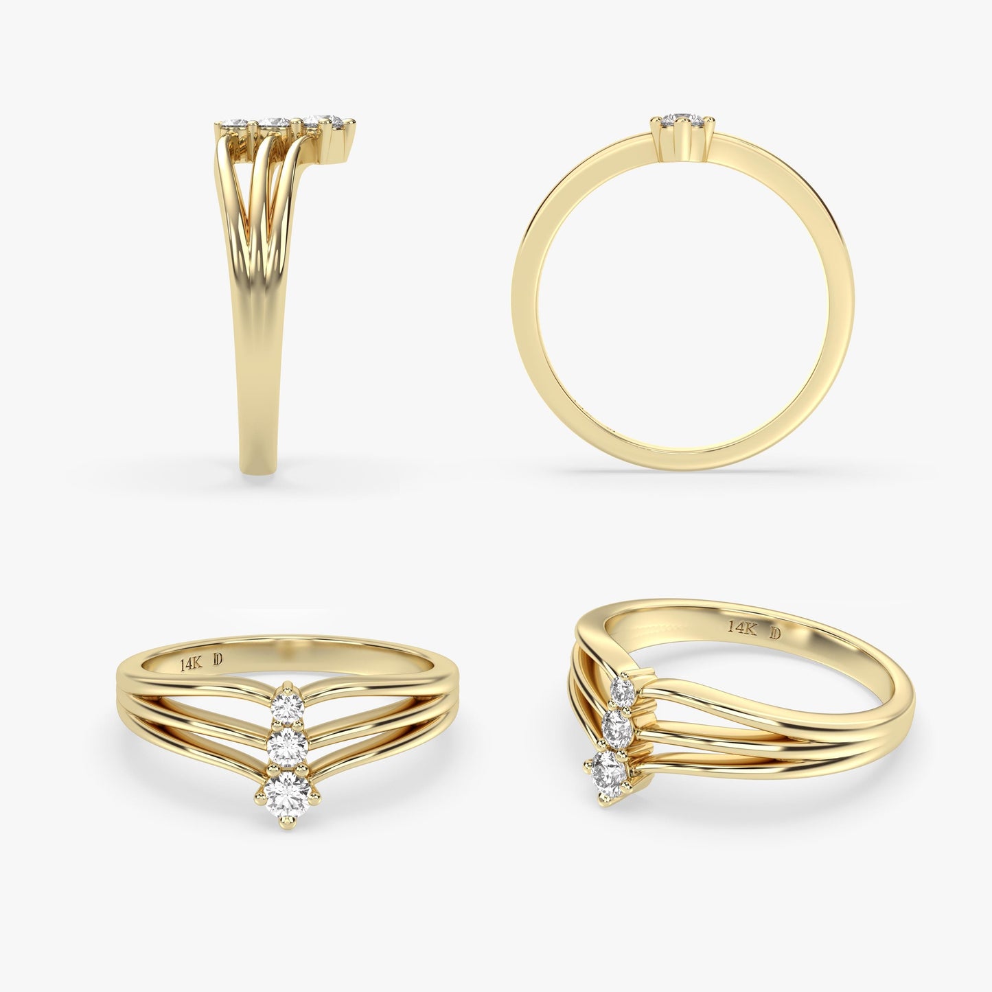 Triple Band Diamond Ring in 14K Gold – Lab Grown Round Stones, Modern Vertical Design, Elegant Wedding or Promise Ring, Fine Gift for Her