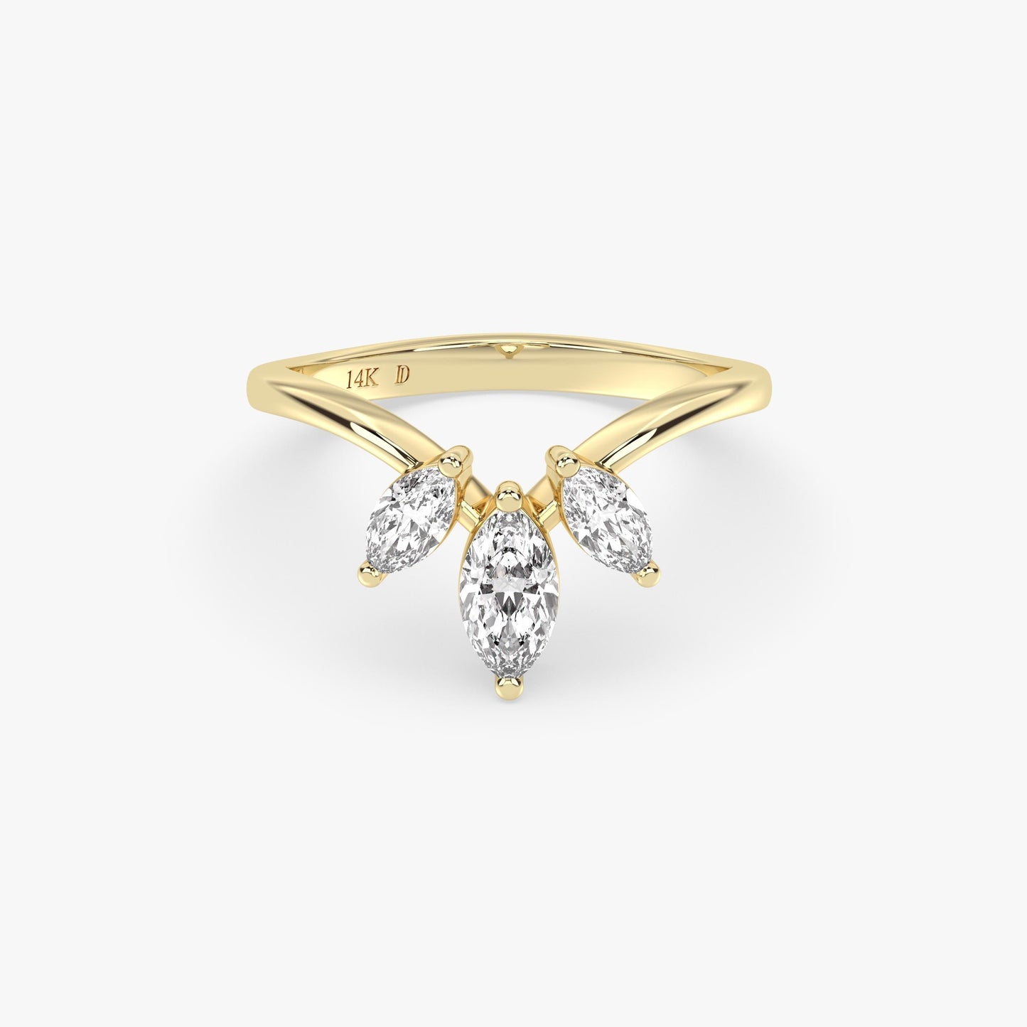 Triple Marquise Diamond Ring in 14K Gold – Lab Grown V-Shape Chevron Ring, Stacking Engagement Band, Minimalist Solid Gold Gift for Her