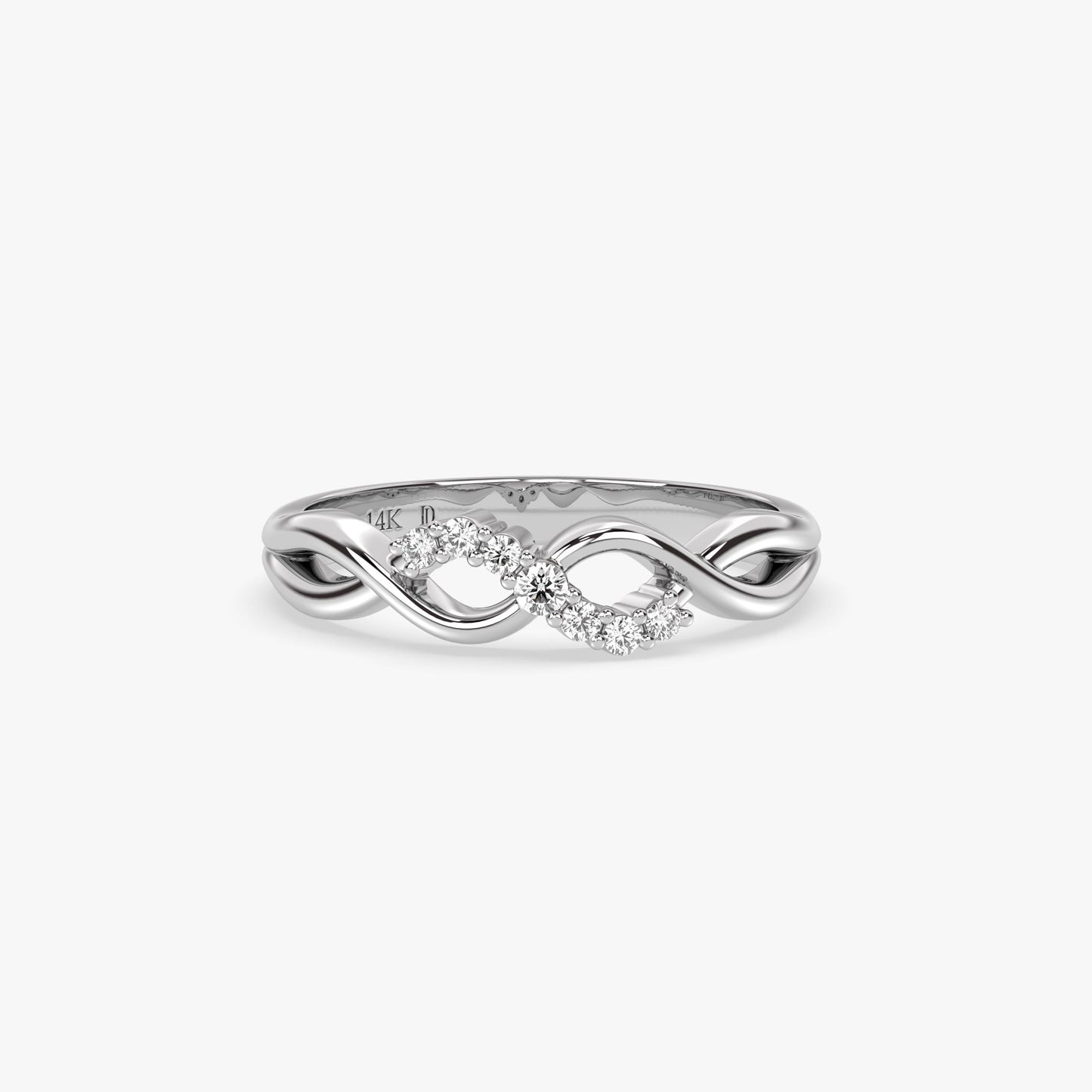 14K Gold Twisted Diamond Ring – Dainty Lab Grown Round Stones, Delicate Solid Gold Band, Minimalist Wedding or Promise Ring, Gift for Her
