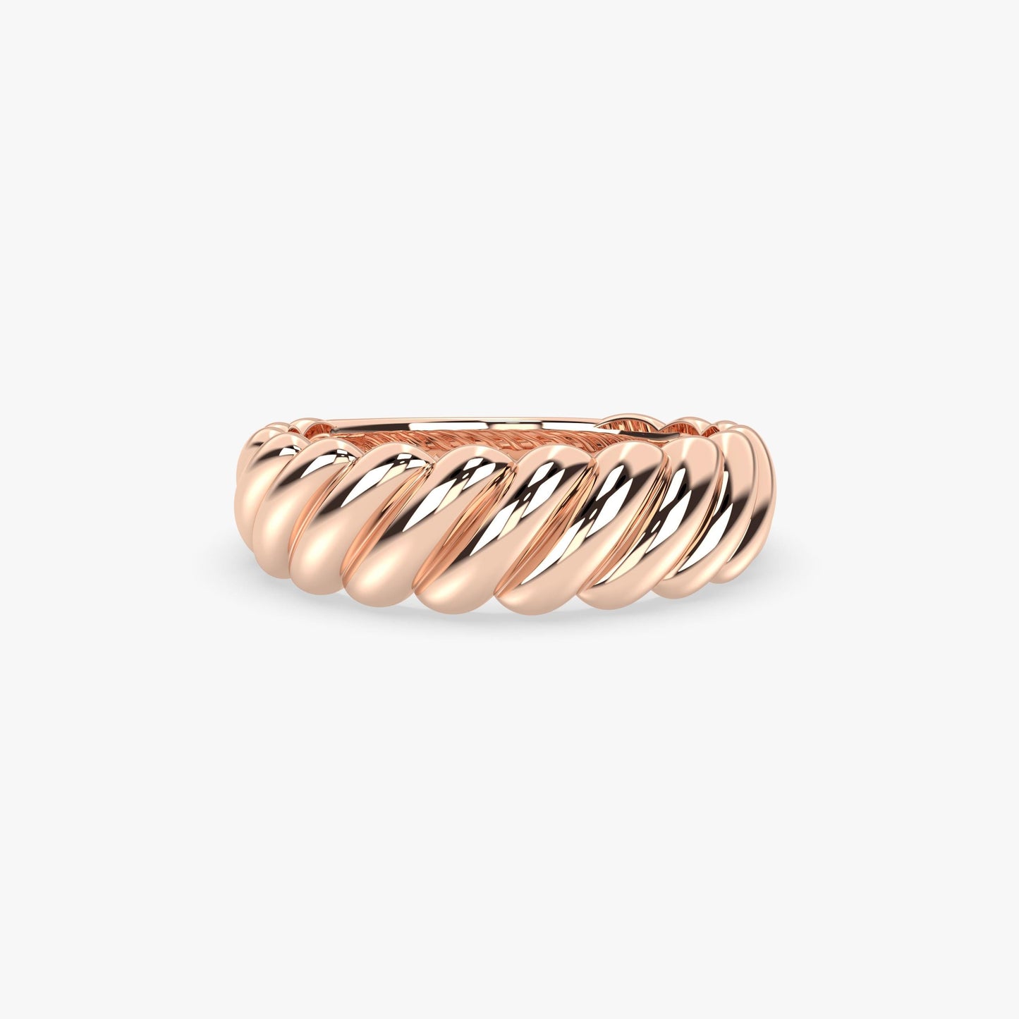 14K Gold Croissant Dome Ring, Bold Twisted Rope Band, Chunky Solid Gold Statement Ring for Women, Elegant Everyday Jewelry Gift for Her