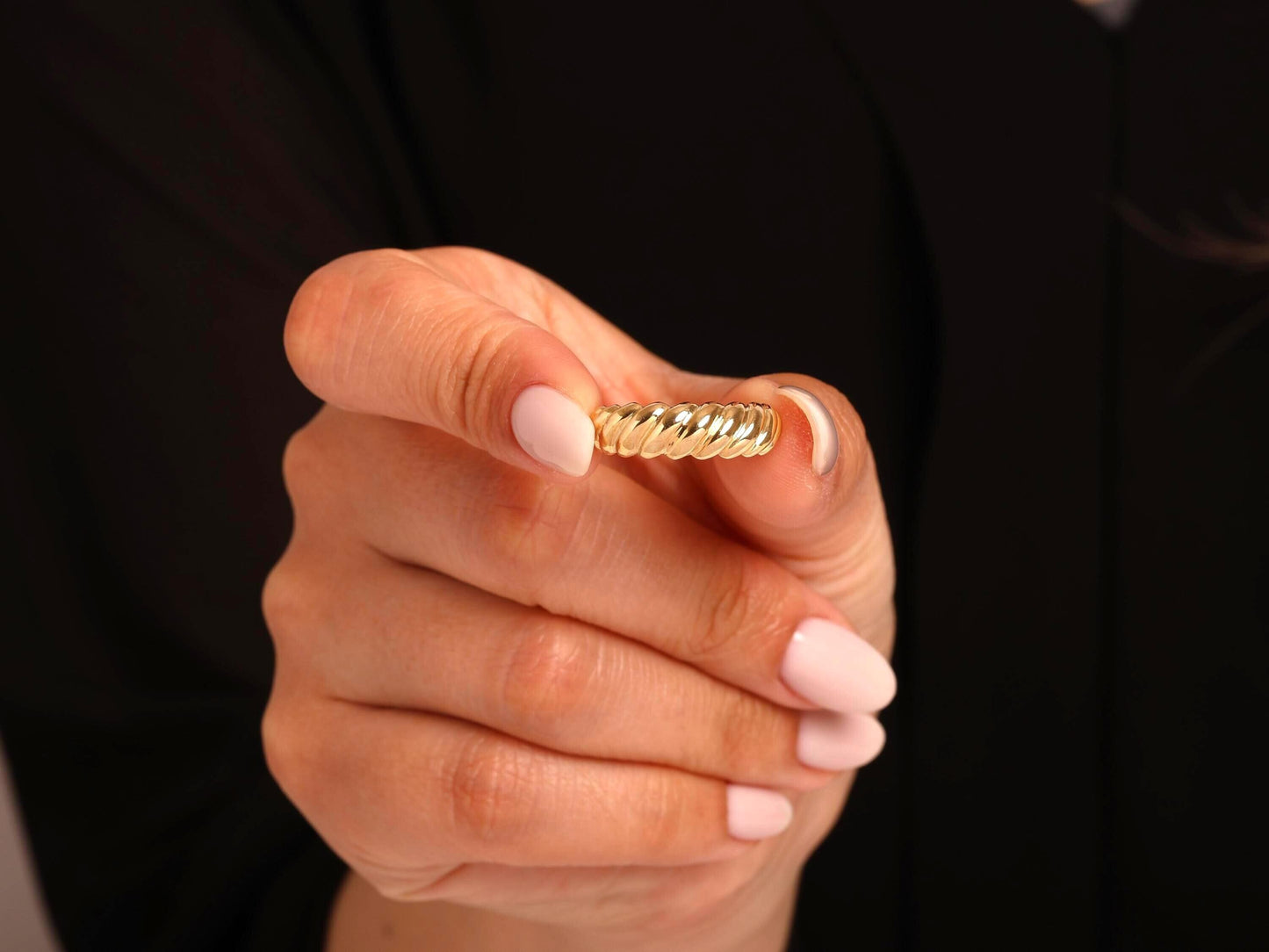 14K Gold Croissant Dome Ring, Bold Twisted Rope Band, Chunky Solid Gold Statement Ring for Women, Elegant Everyday Jewelry Gift for Her