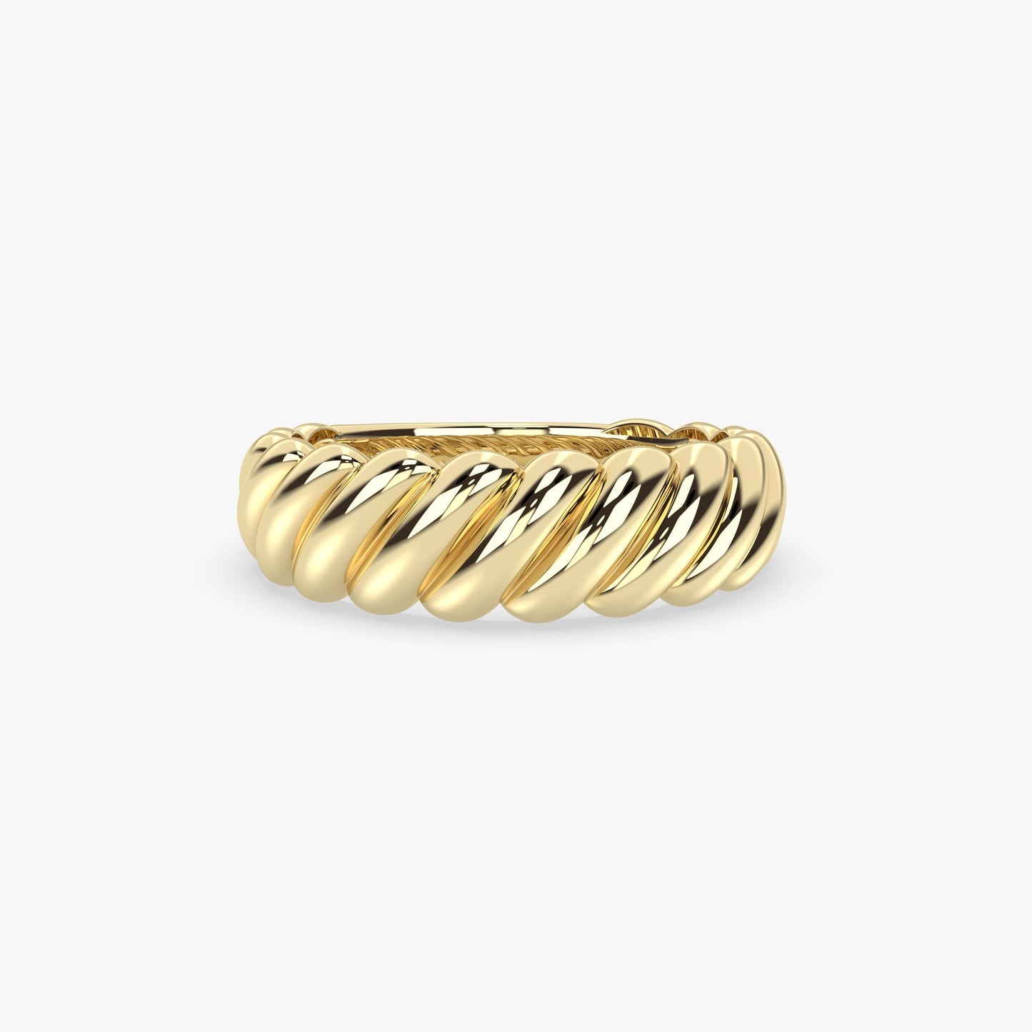 14K Gold Croissant Dome Ring, Bold Twisted Rope Band, Chunky Solid Gold Statement Ring for Women, Elegant Everyday Jewelry Gift for Her