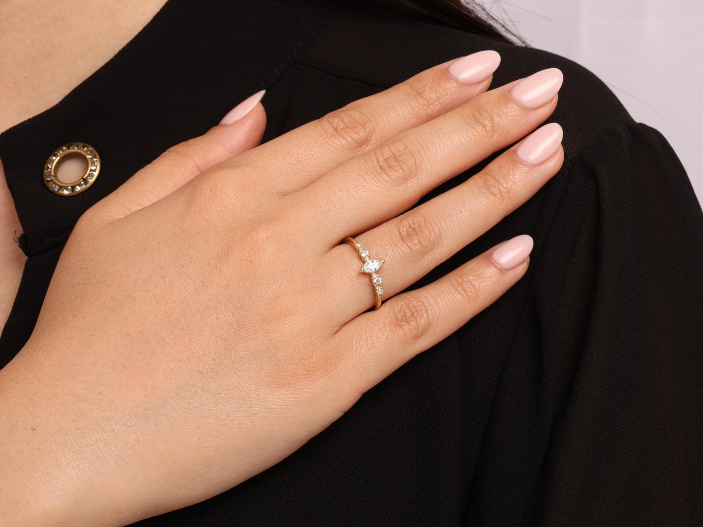 Dainty Marquise Diamond Ring in 14K Gold, Lab Grown Marquise Cut Engagement Ring, Minimalist Diamond Band,Elegant Stacking Jewelry for Women