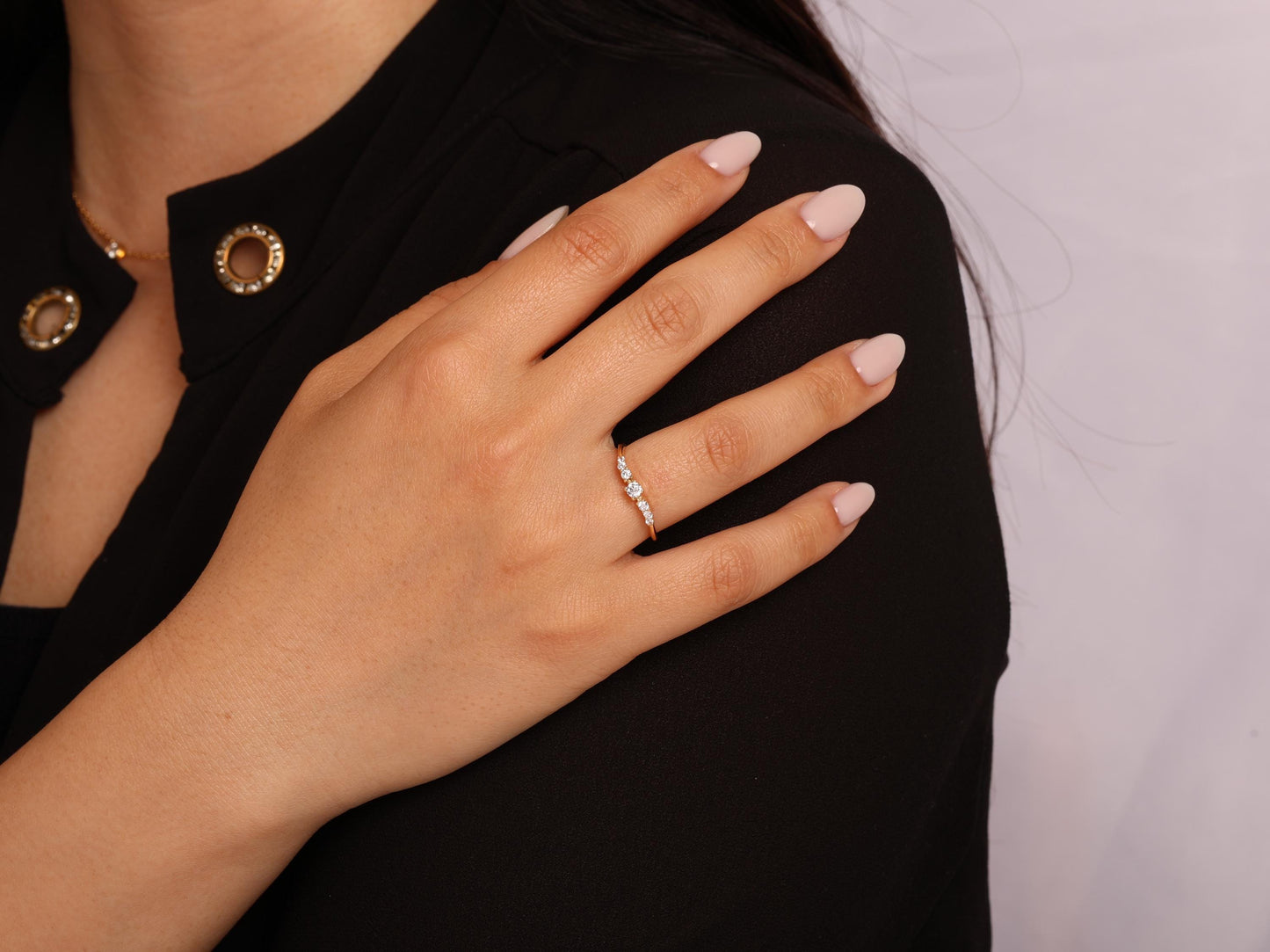 14K Gold Diamond Band – Minimal Solid Gold Ring with Lab Grown Diamonds, Elegant Stacking , Dainty Engagement Ring for Women