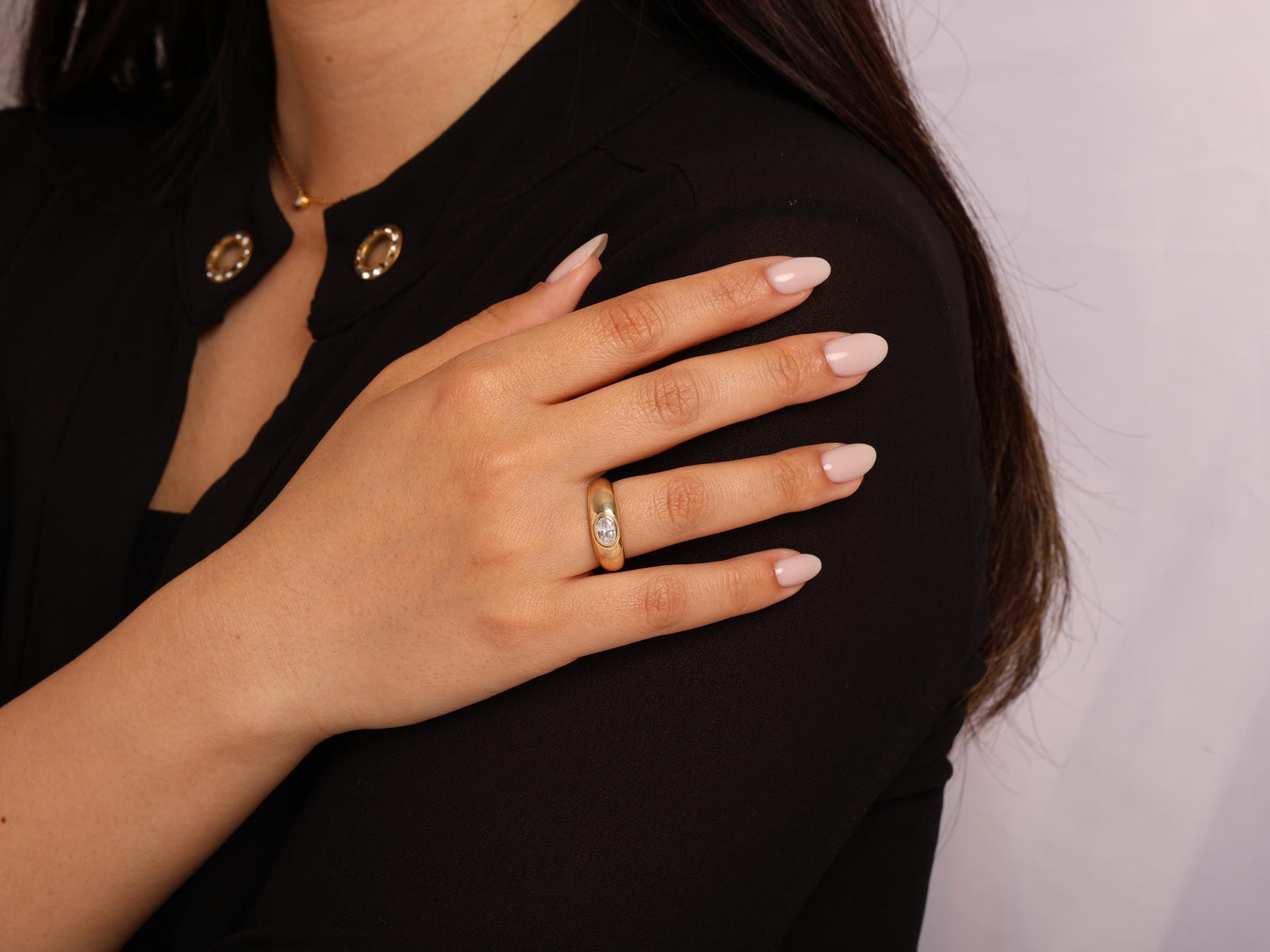 Bold 14K Gold Dome Ring – Oval Bezel Lab Grown Diamond Band, Solid Chunky Gold Ring, Statement Dome Ring for Women, Minimalist Gold Jewelry