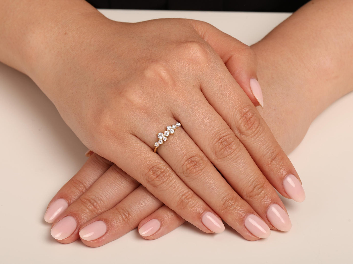14k Gold Diamond Cluster Ring, Lab Grown Diamond Cluster Ring, Unique Diamond Stackable Ring, Diamond Wedding Band, Engagement ring for her