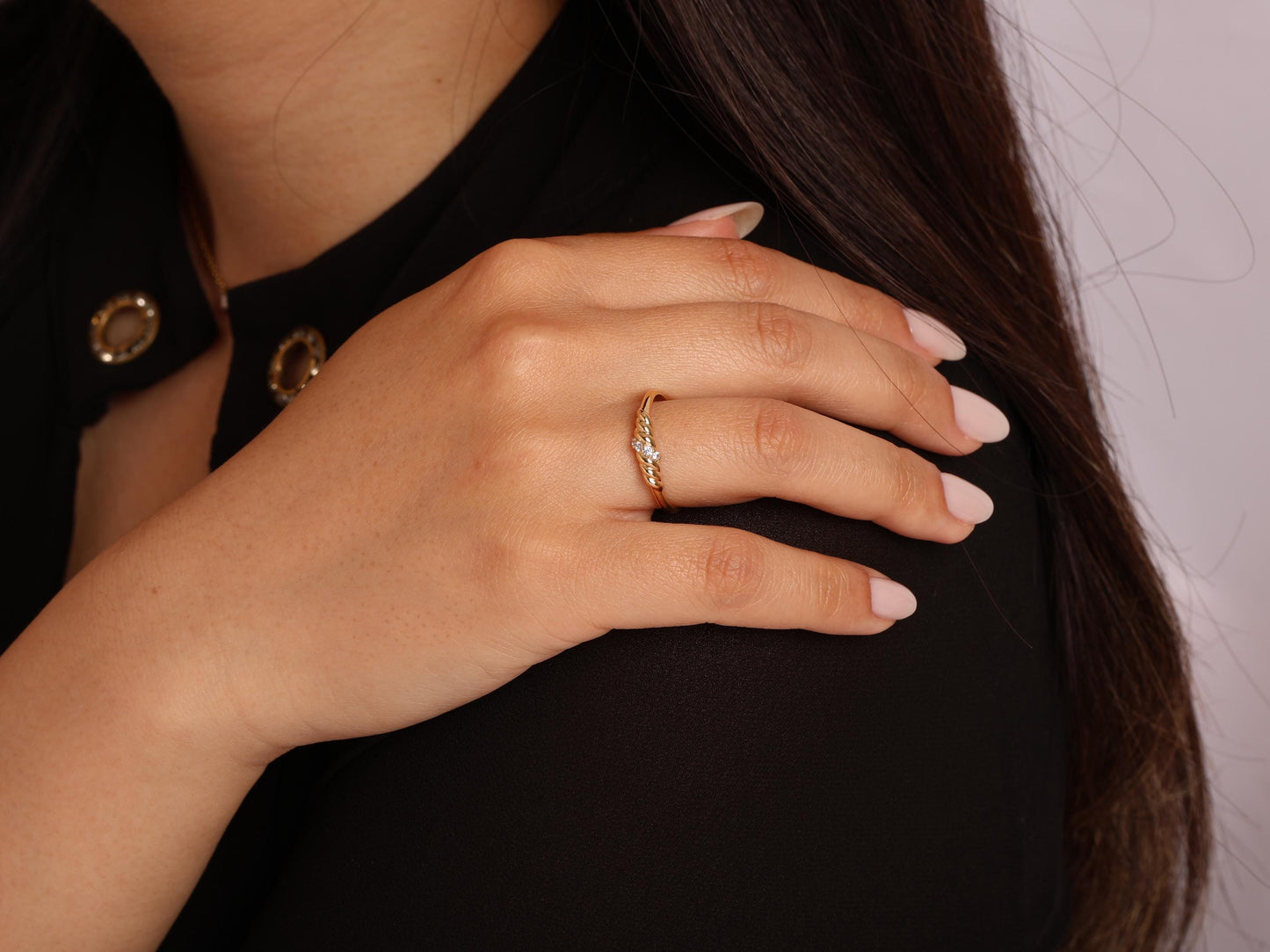 14K Gold Twisted Diamond Ring, Lab Grown Round Diamond Rope Band, Dainty Solid Gold Ring for Stacking,Elegant Minimalist Bridal Jewelry Gift