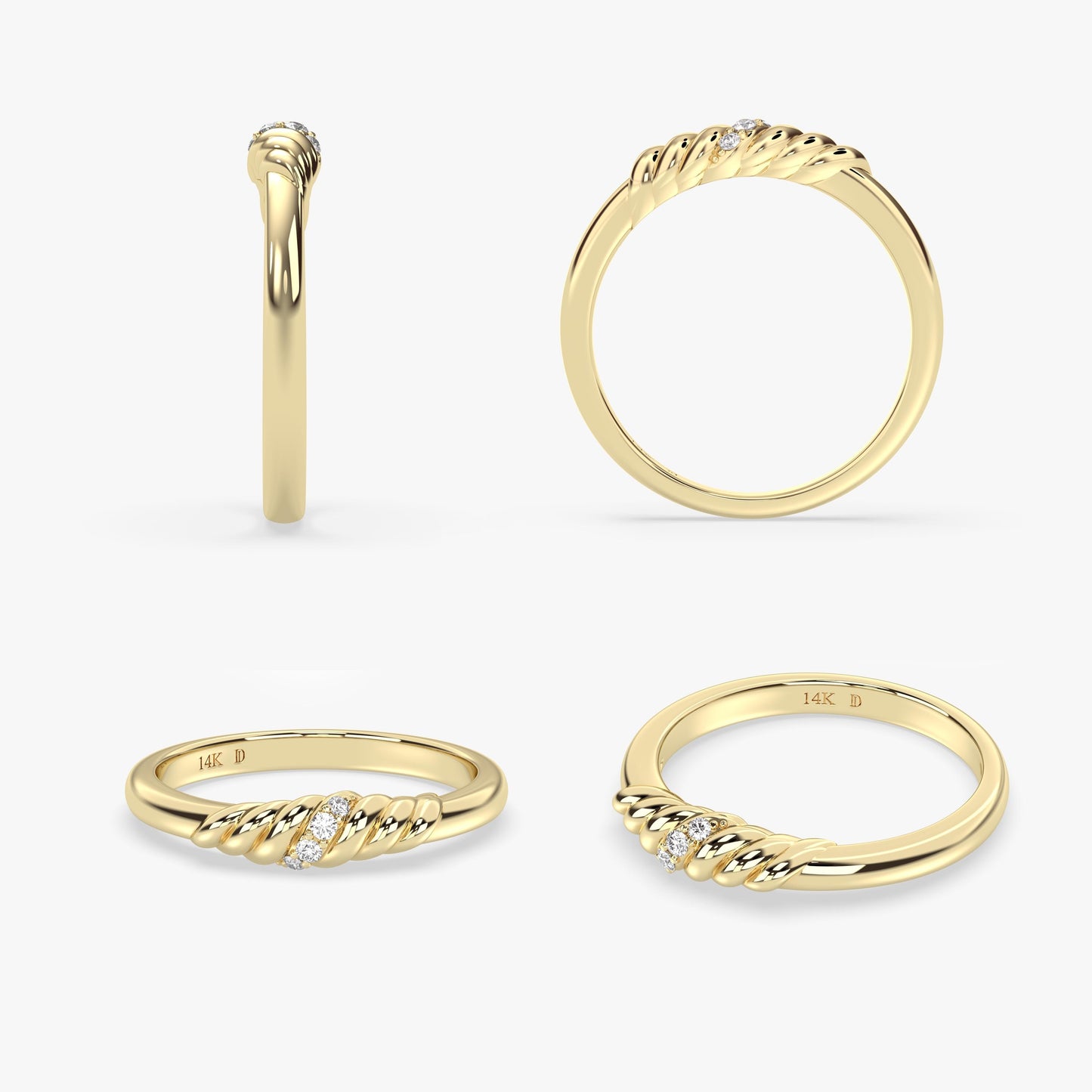 14K Gold Twisted Diamond Ring, Lab Grown Round Diamond Rope Band, Dainty Solid Gold Ring for Stacking,Elegant Minimalist Bridal Jewelry Gift