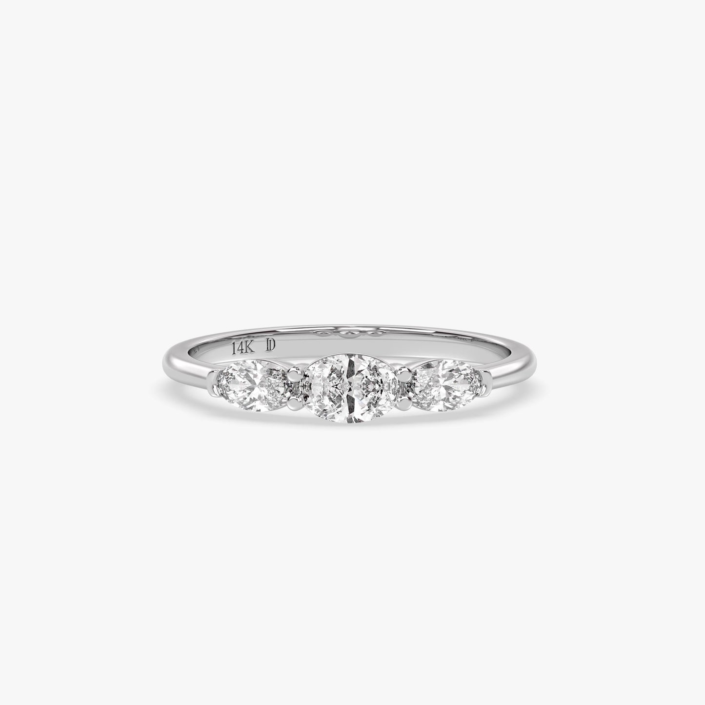 Oval Trio Diamond Ring in 14K Gold – Lab Grown Center and Side Stones, Elegant Minimal Engagement or Stacking Ring, Fine Gold Gift for Her