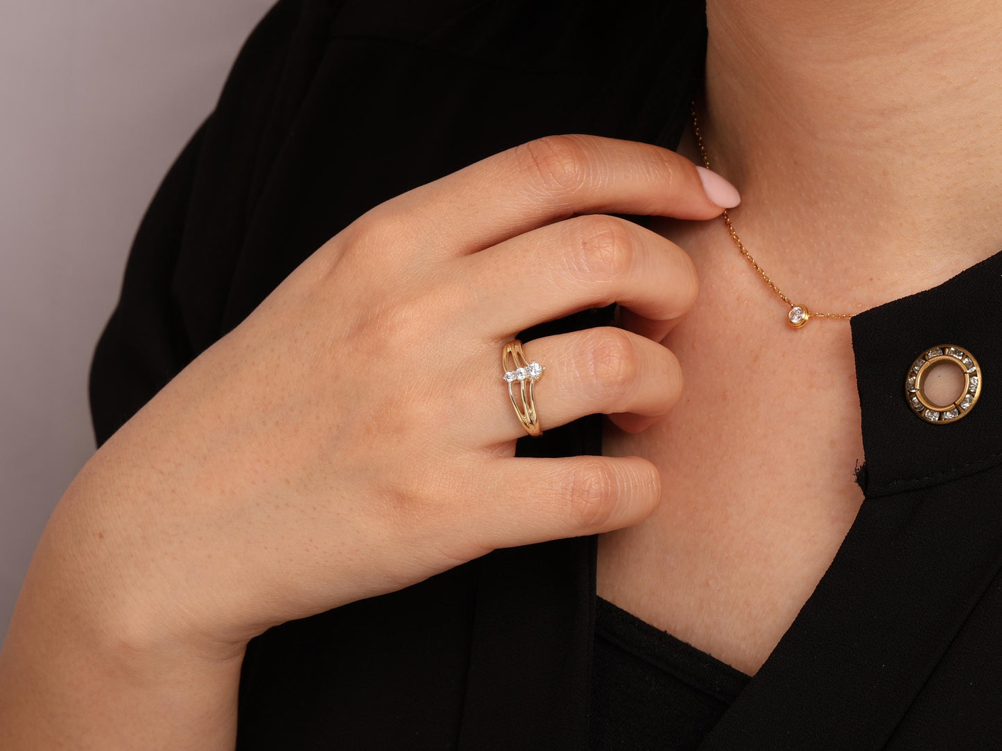 Triple Band Diamond Ring in 14K Gold – Lab Grown Round Stones, Modern Vertical Design, Elegant Wedding or Promise Ring, Fine Gift for Her