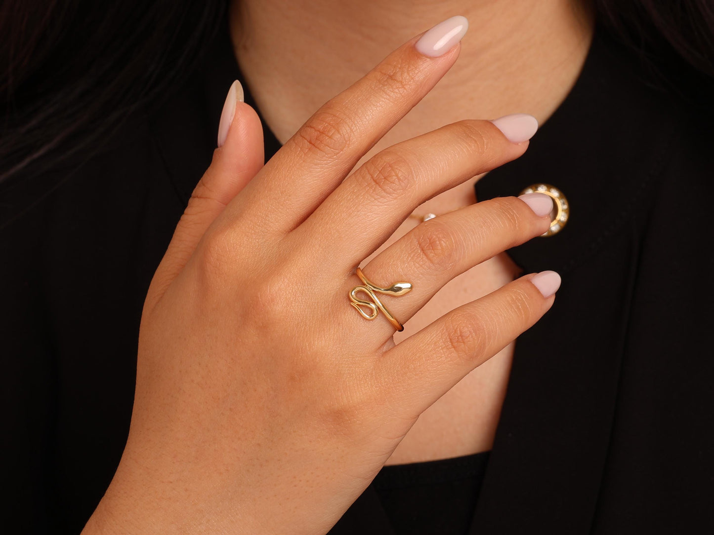 14K Gold Snake Ring – Minimal Serpent-Inspired Open Band, Finger Wrap Ring - Gold Minimalist Ring Gift - Dainty Gold Ring -