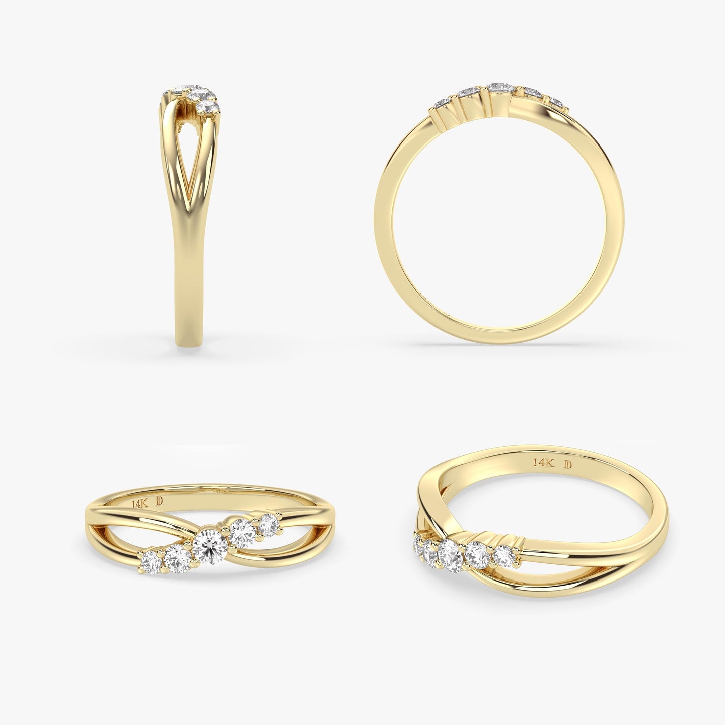 14K Gold Twist Diamond Ring – Lab Grown Five-Stone Band with Round Diamonds, Dainty Stacking or Promise Ring, Solid Gold Jewellery for Her