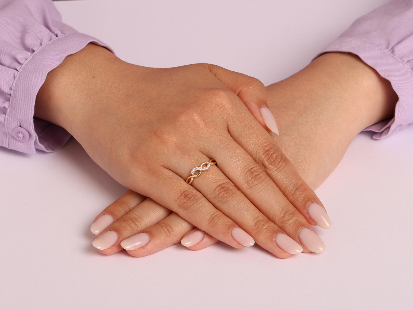 14K Gold Twisted Diamond Ring – Dainty Lab Grown Round Stones, Delicate Solid Gold Band, Minimalist Wedding or Promise Ring, Gift for Her