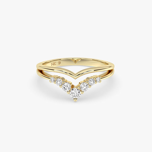 14K Gold Chevron Diamond Ring – Elegant V Band with Lab Grown Diamonds, Minimalist Wedding or Promise Ring, Gift for Her