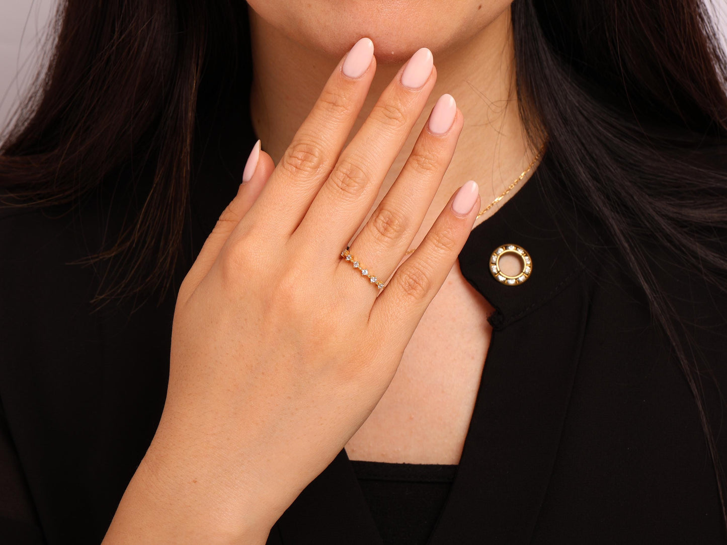 Solid 14K Gold Dainty Ring – Diamond Accent Stacking Band, Thin Minimal Gold Ring for Women, Elegant and Timeless Look