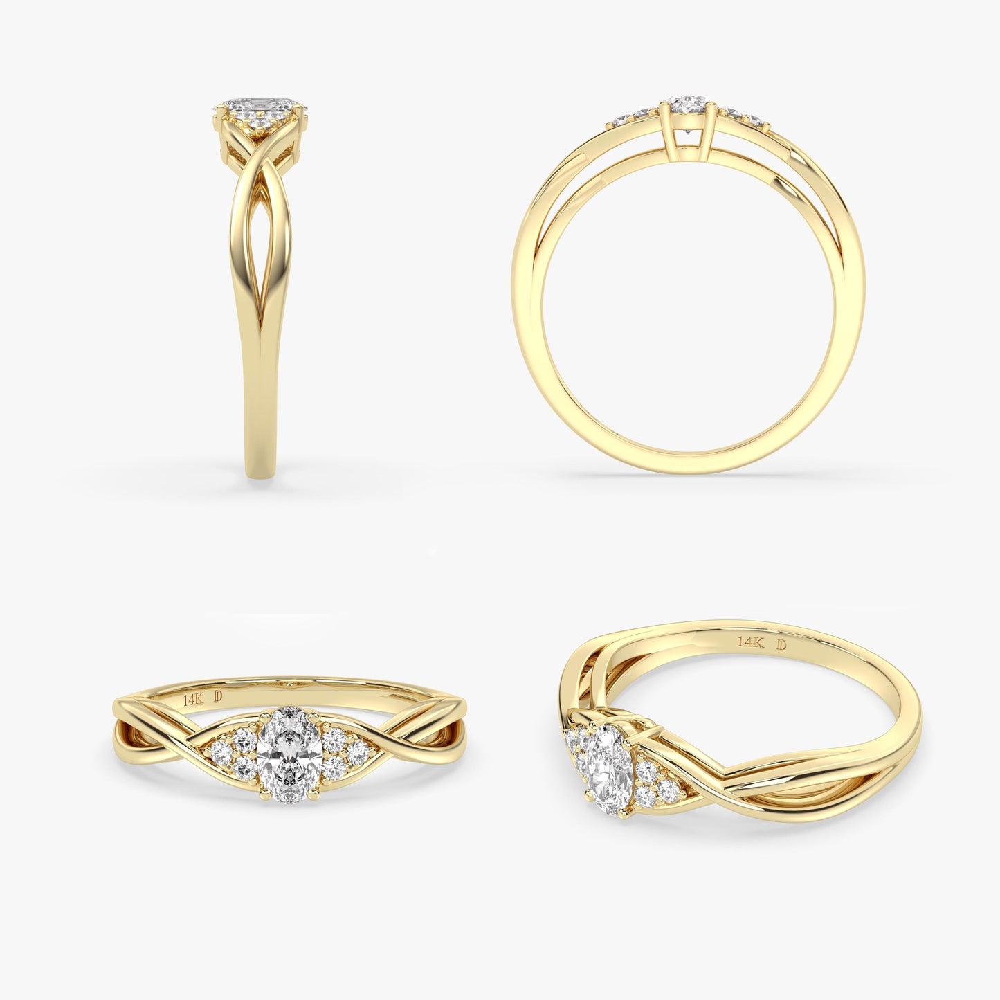 14K Gold Emerald Ring – Oval Lab-Grown Gemstone with Diamond Accents – Twisted Band Fine Jewelry – Ruby, Sapphire, Amethyst Ring
