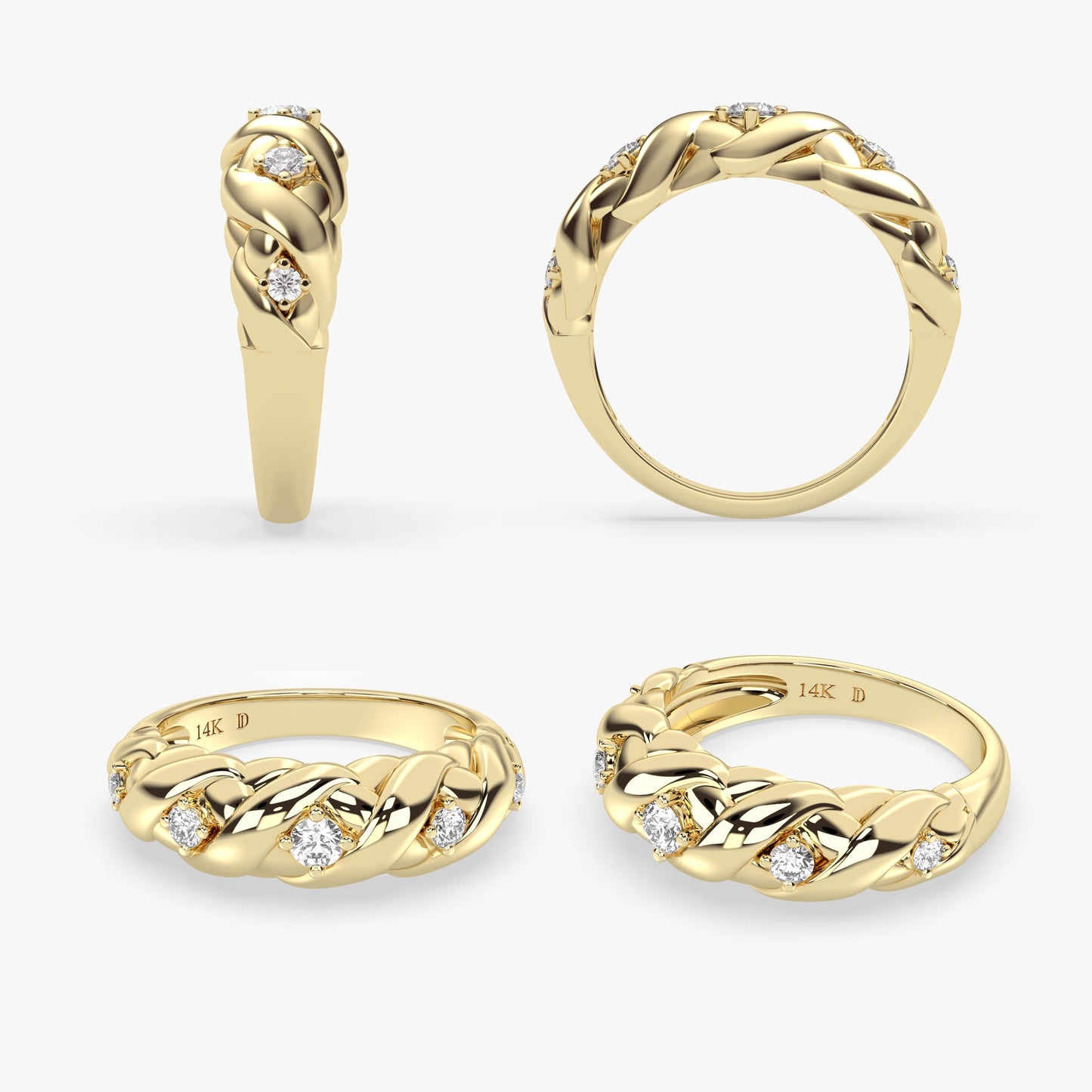 14K Gold Braided Diamond Ring, Lab Grown Round Diamond Woven Band, Elegant Chunky Statement Ring for Women, Solid Gold Gift, Bridal Jewelry
