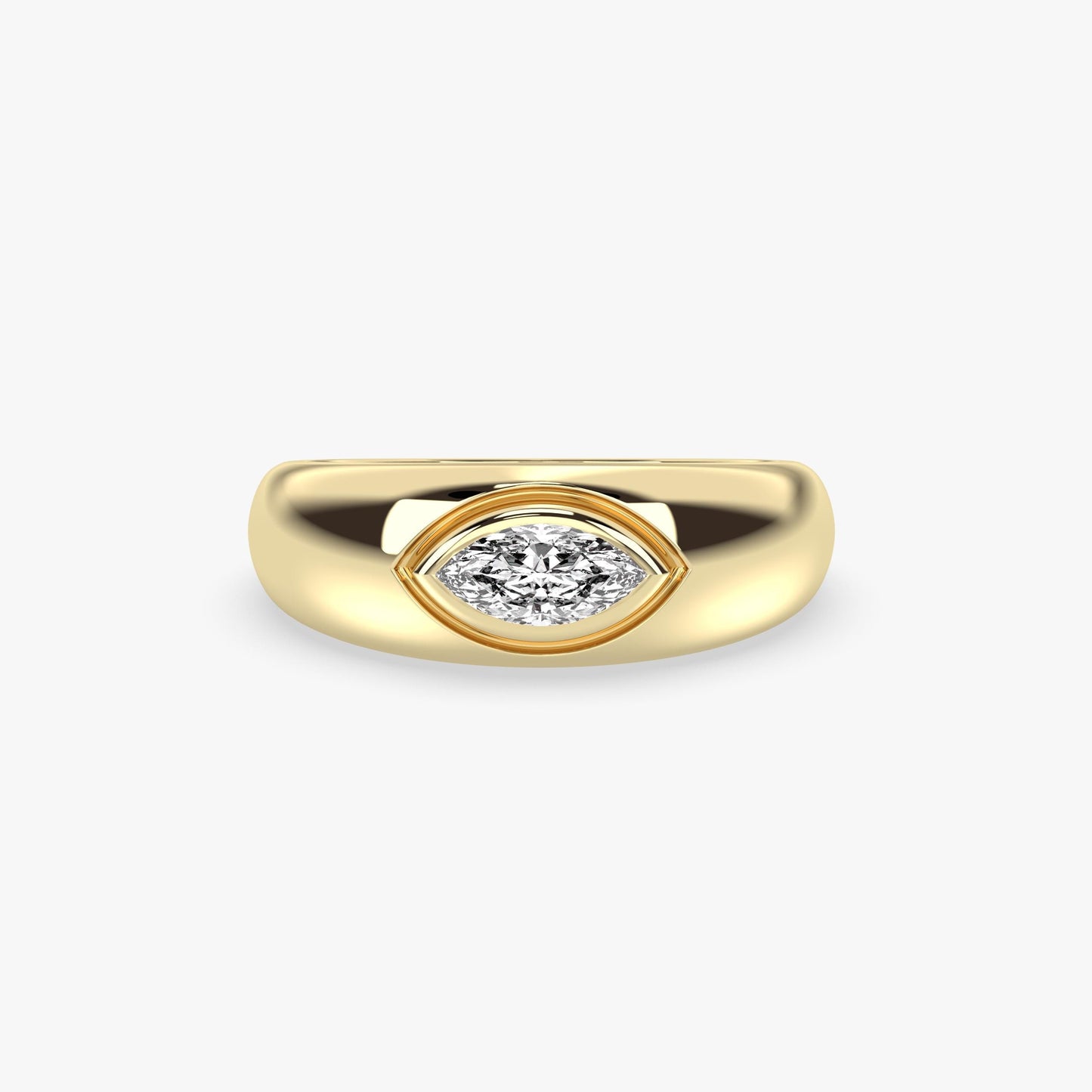 Bold Marquise Diamond Ring in 14K Gold – Bezel Set Lab Grown Stone, Dome Statement Band, Vintage Inspired Solid Gold Ring, Gift for Her
