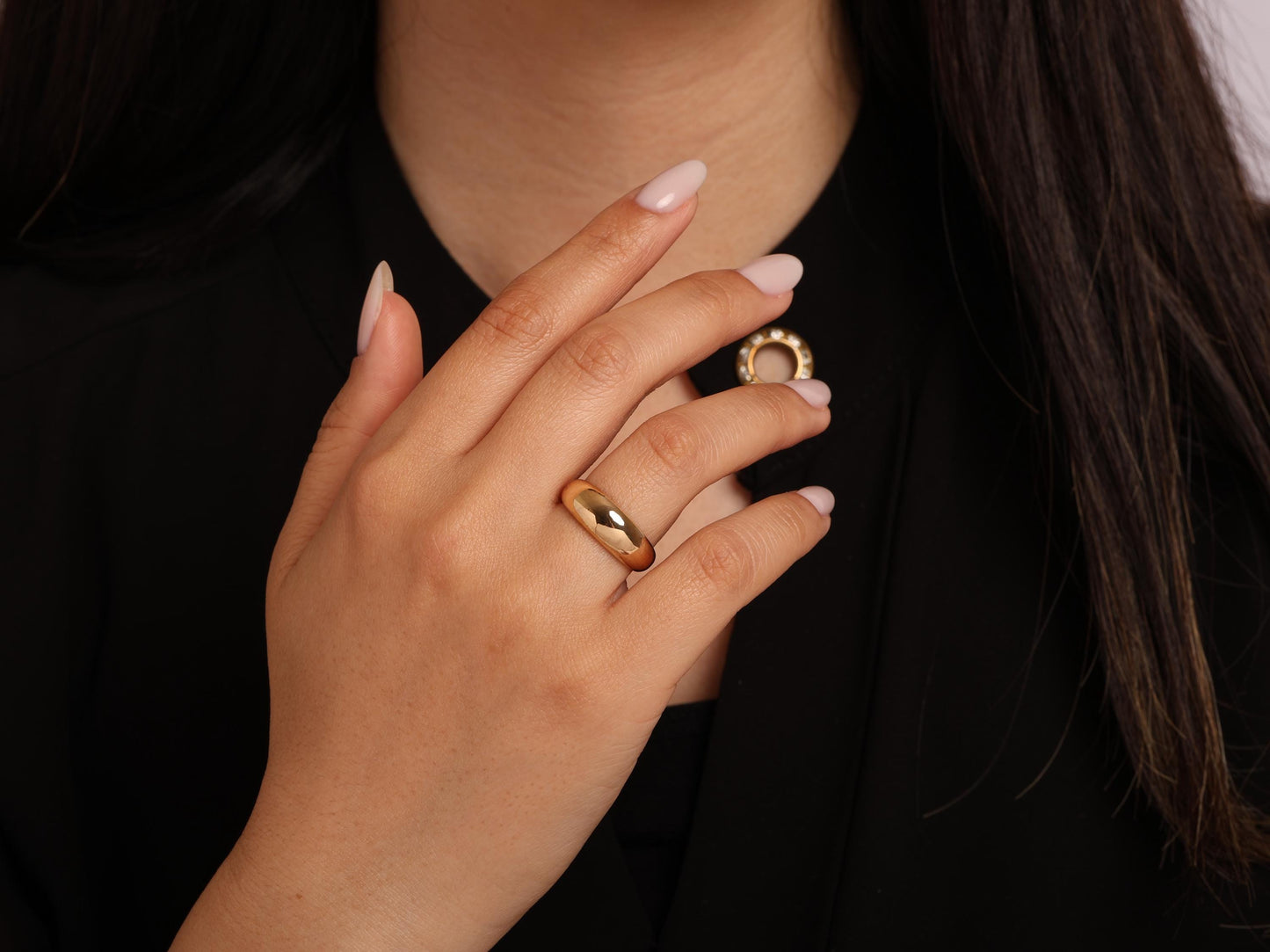 Bold 14K Gold Dome Ring – Chunky Solid Gold Statement Band for Women – Sleek High-Polish Finish