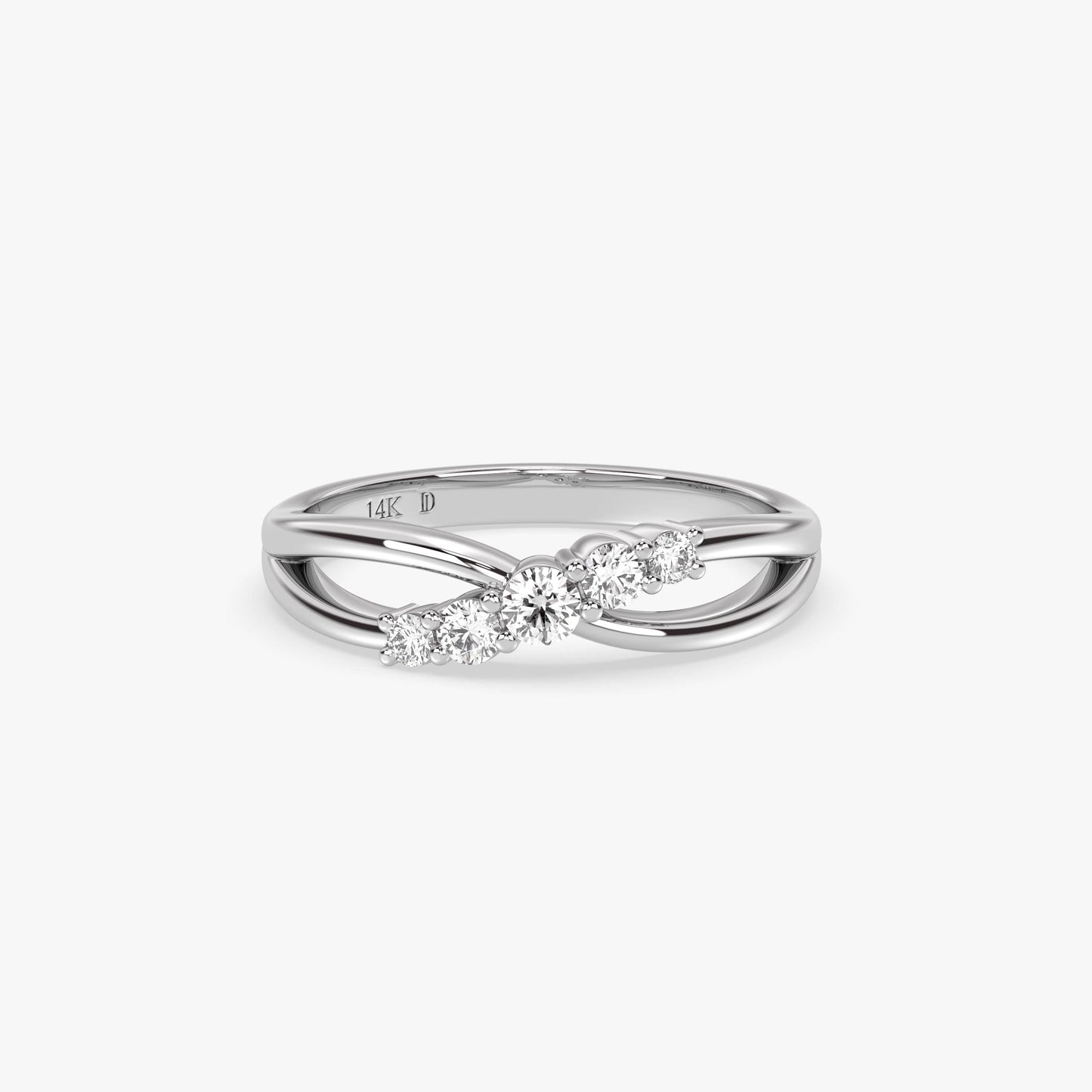 14K Gold Twist Diamond Ring – Lab Grown Five-Stone Band with Round Diamonds, Dainty Stacking or Promise Ring, Solid Gold Jewellery for Her