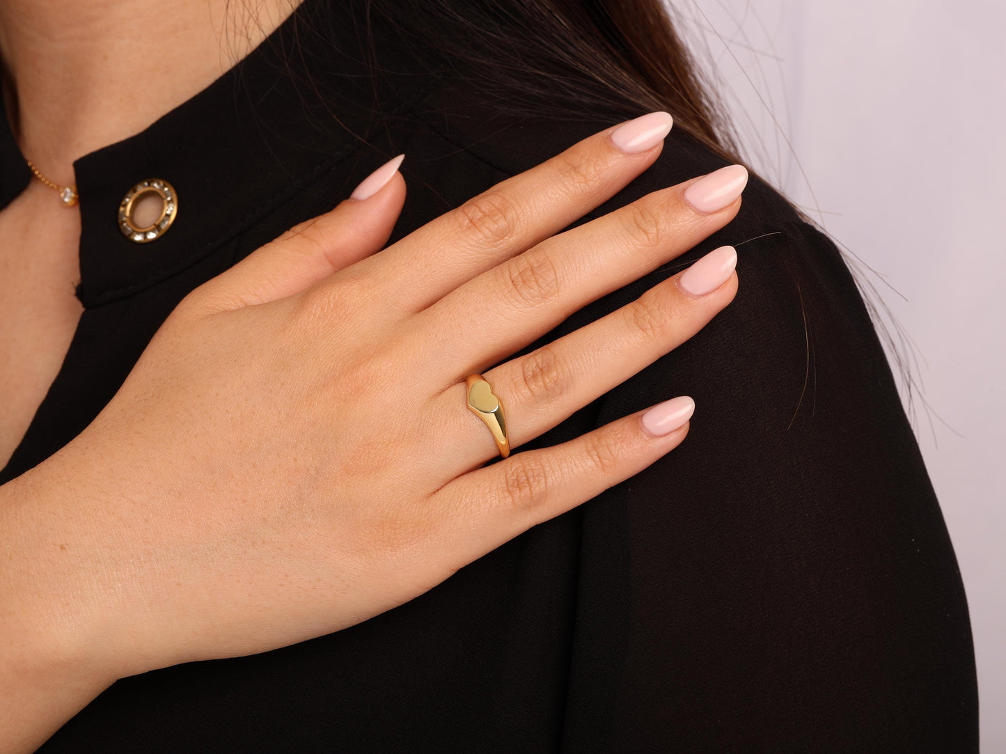 Solid 14K Gold Heart Ring – Simple and Elegant Minimal Heart Band, Personalized Signet Ring, Daily Wear Gold Jewelry for Women