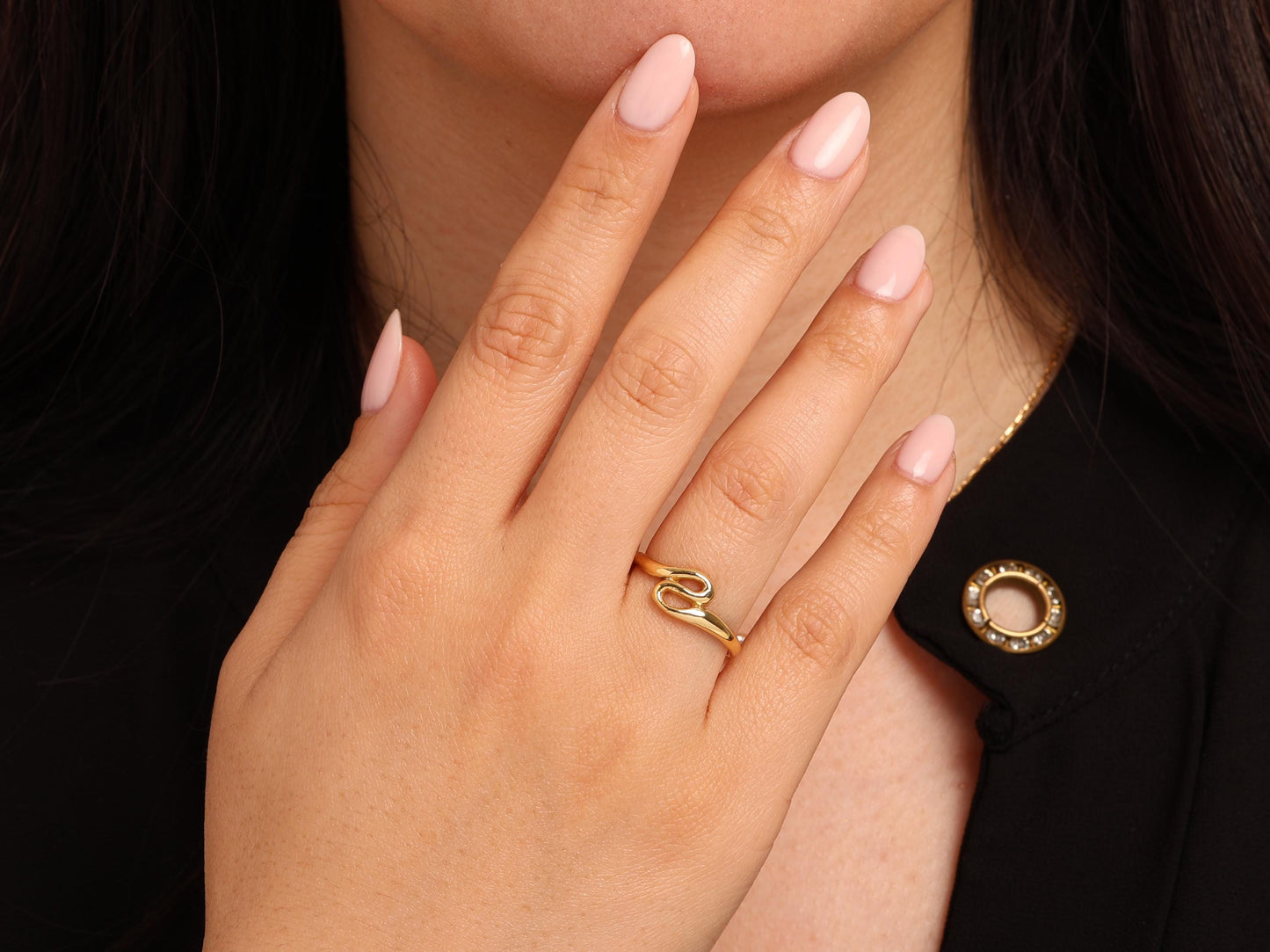 14K Real Gold Linked Band Ring – Minimalist Open Twist Design, Delicate Gold Ring for Daily Wear or Stackable Jewelry Gift Idea