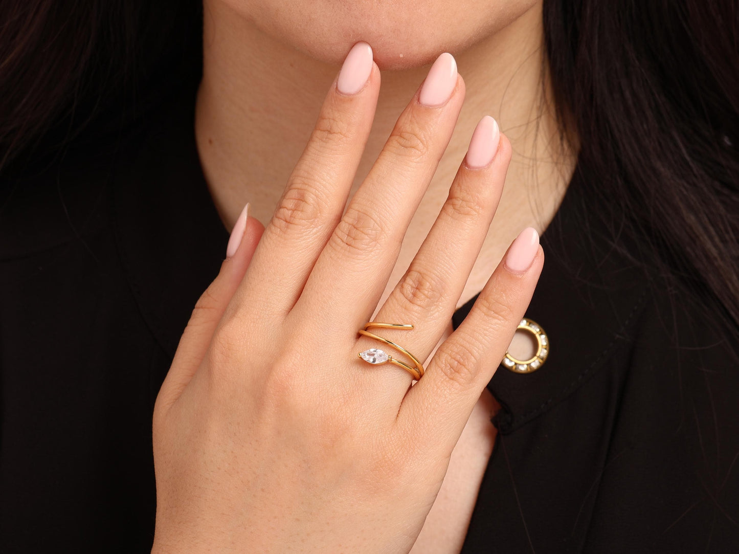 Marquise Diamond Ring 14K Gold – Lab Grown Diamond Ring, Split Shank Engagement Ring, Stackable Gold Ring, Dainty Solid Gold Jewellery