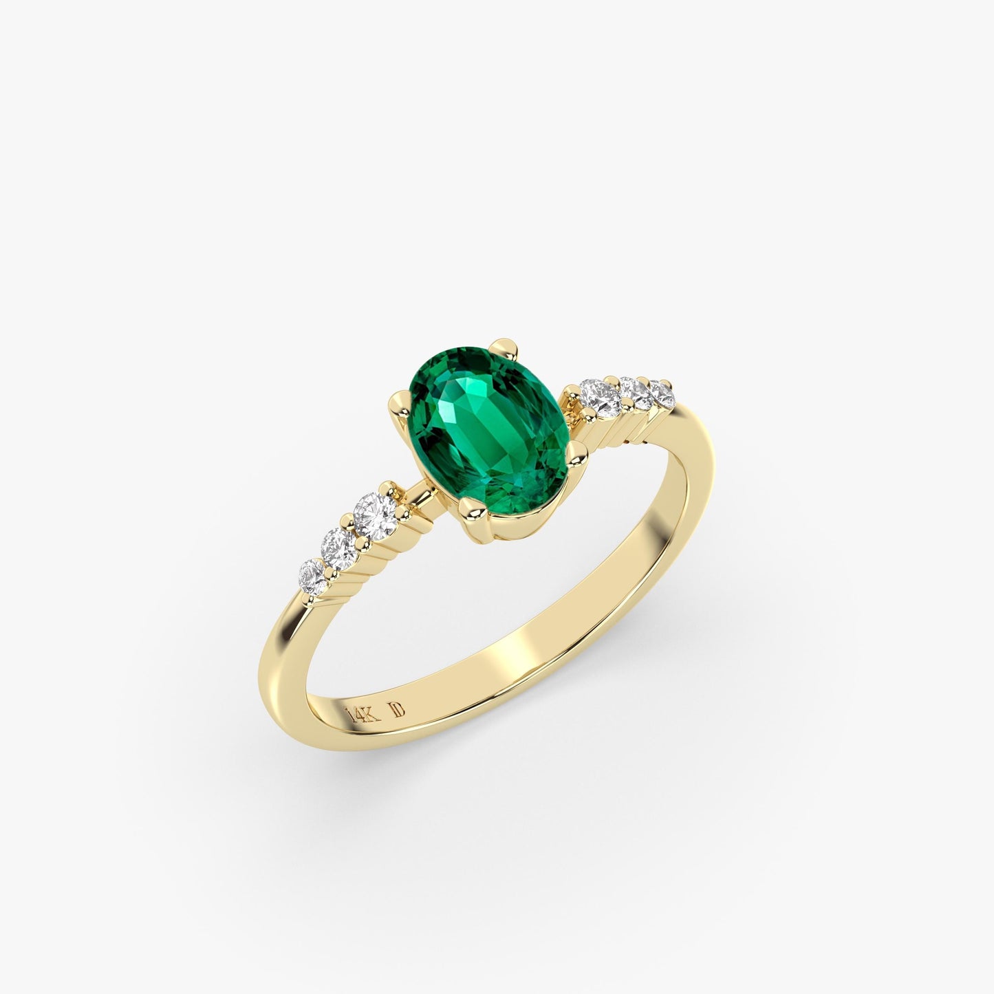 Oval Emerald Ring with Diamond Accents – 14K Yellow, White or Rose – Dainty Engagement or Stacking Gift for Her – Ruby, Sapphire, Amethyst