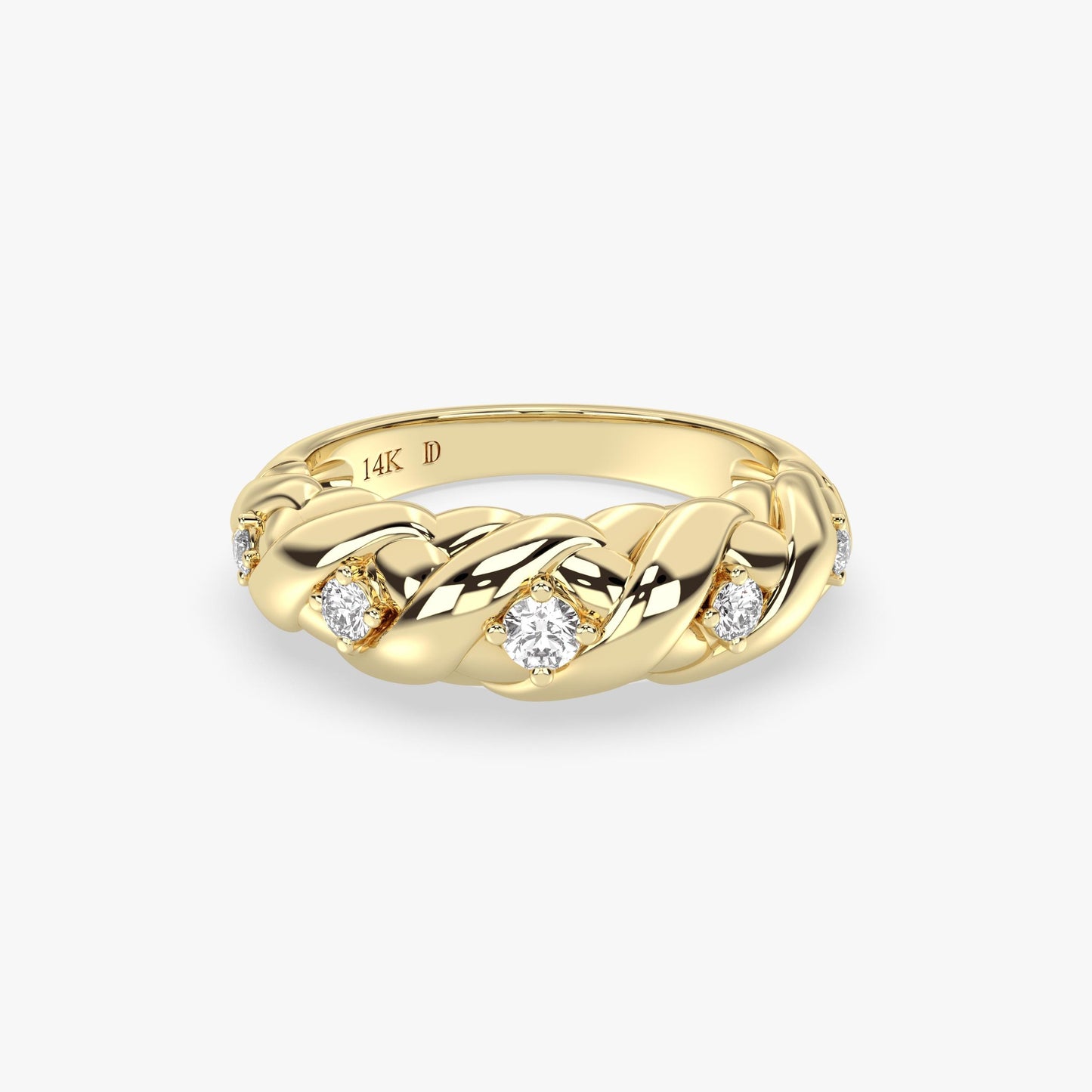 14K Gold Braided Diamond Ring, Lab Grown Round Diamond Woven Band, Elegant Chunky Statement Ring for Women, Solid Gold Gift, Bridal Jewelry