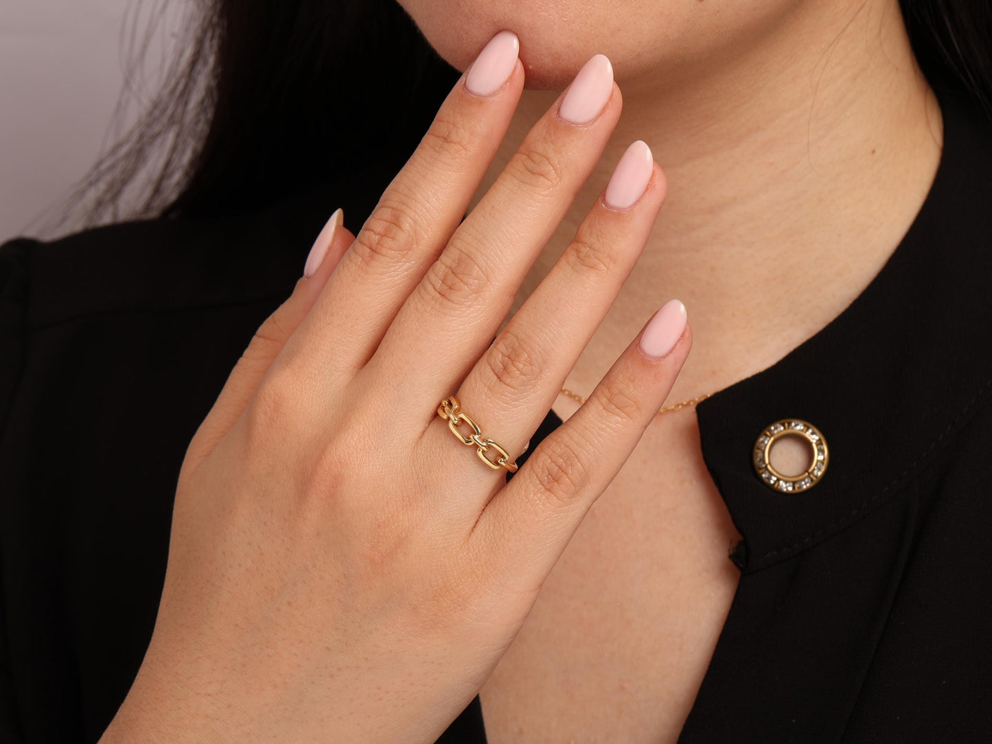 14K Solid Gold Paperclip Ring – Bold Chain Link Band, Minimalist Statement Jewelry for Stacking or Daily Wear, Gift for Her